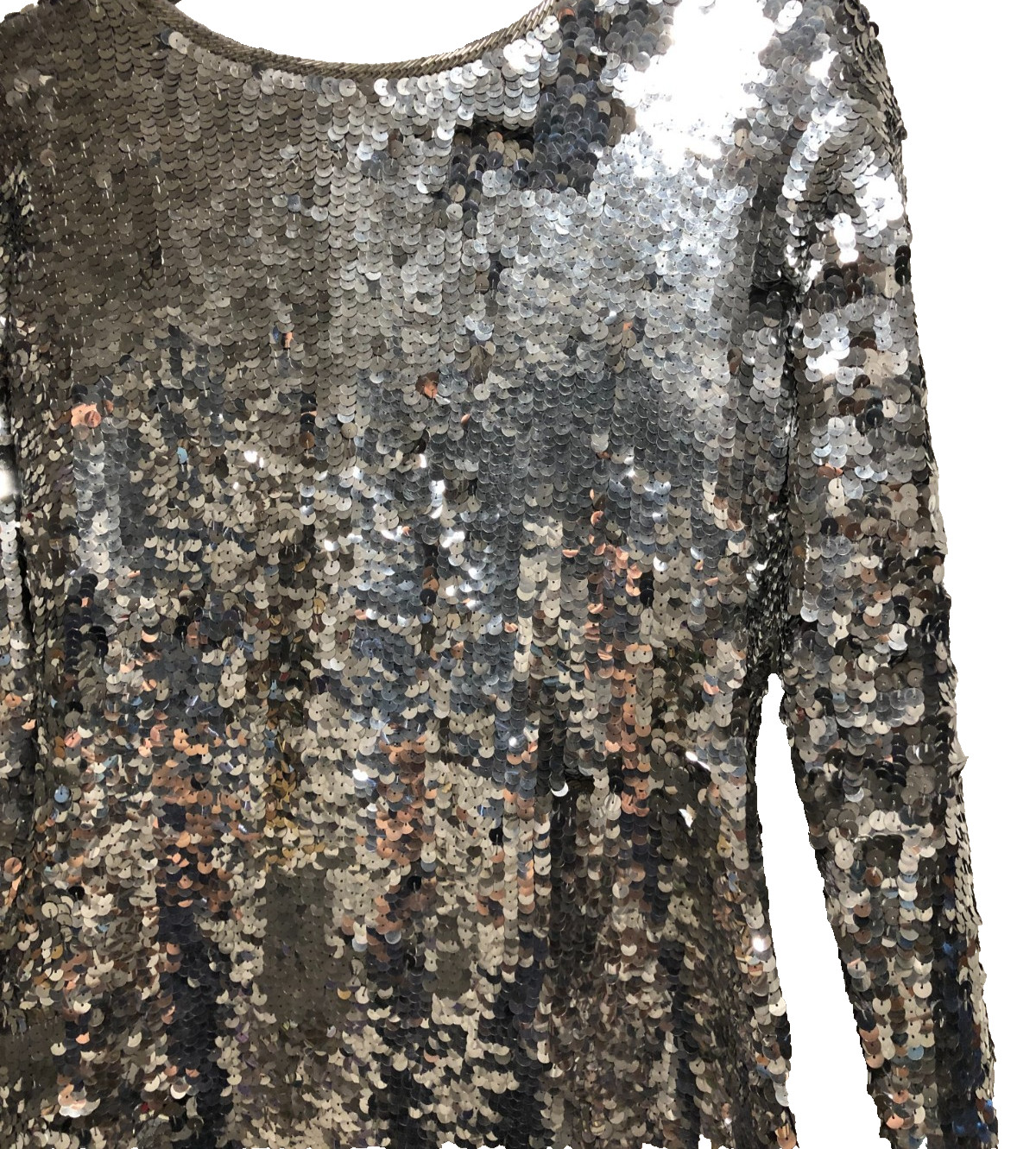 Vintage Cathy Hardwick Silver Sequin Lambs Wool Dress Large Party Cocktail Dress