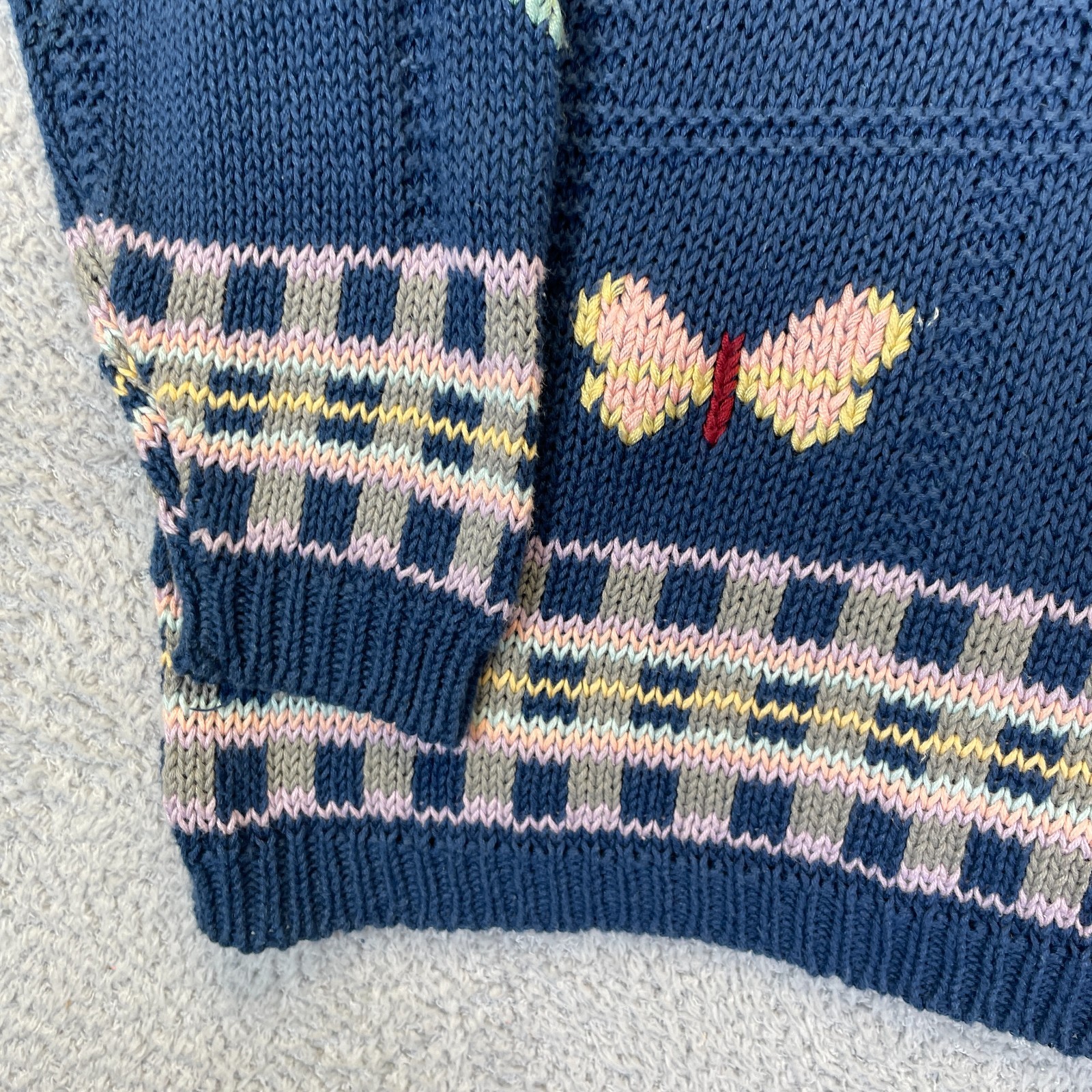 Vintage 90s Mixed Blues Floral Butterfly Sweater Cottagecore Grandmacore Large