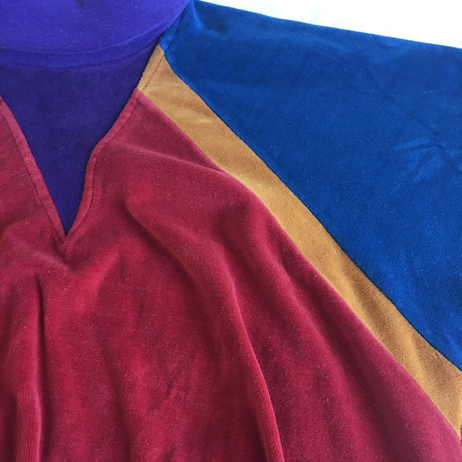 Hippie 80’s Woman’s Velour Tunic Pullover, Turtleneck, Long Sleeve, Color Block