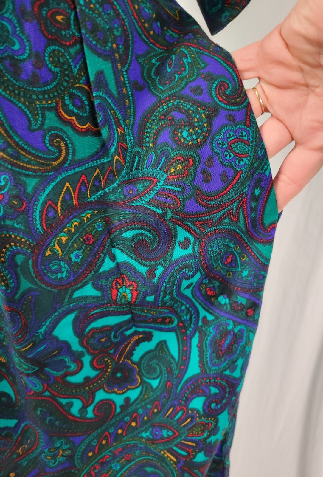 Vintage VLP Petites Green & Purple Paisley Blouson Secretary Dress SIze 8