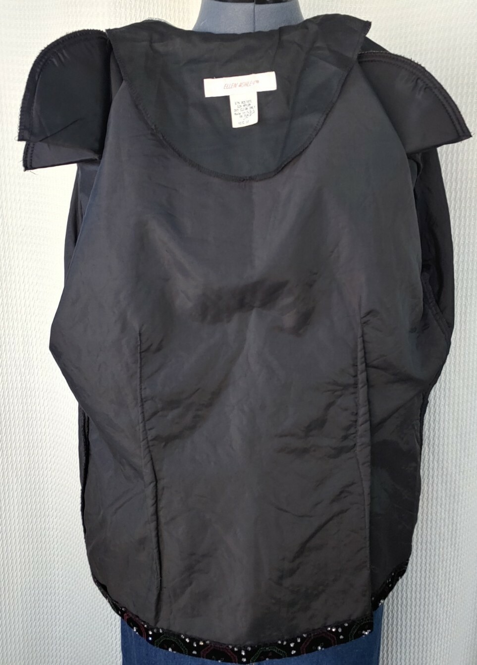 Vintage Ellen Ashley Black Velvet Jacket w Silver Trim & Rhinestones Size 12