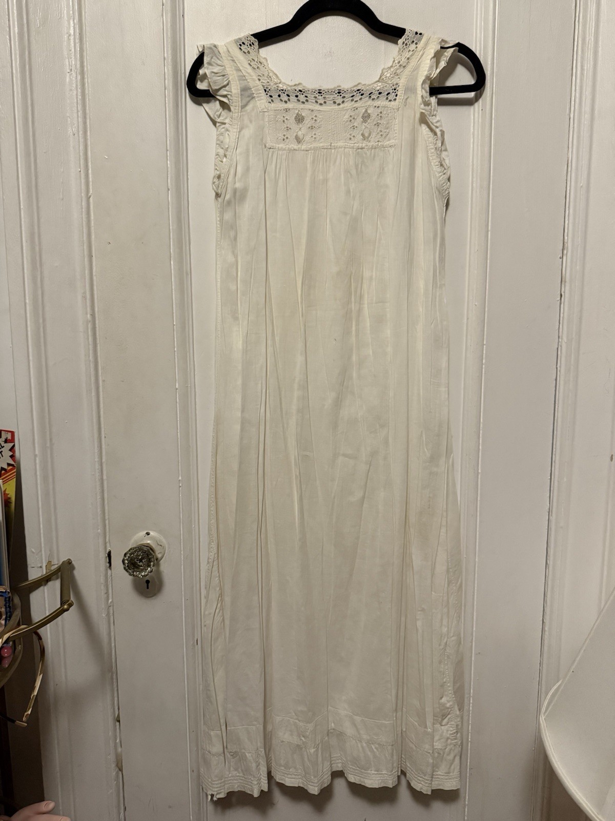 Antique 1910s Edwardian White Cotton Chemise Nightshirt Floral Embroidery Eyelet