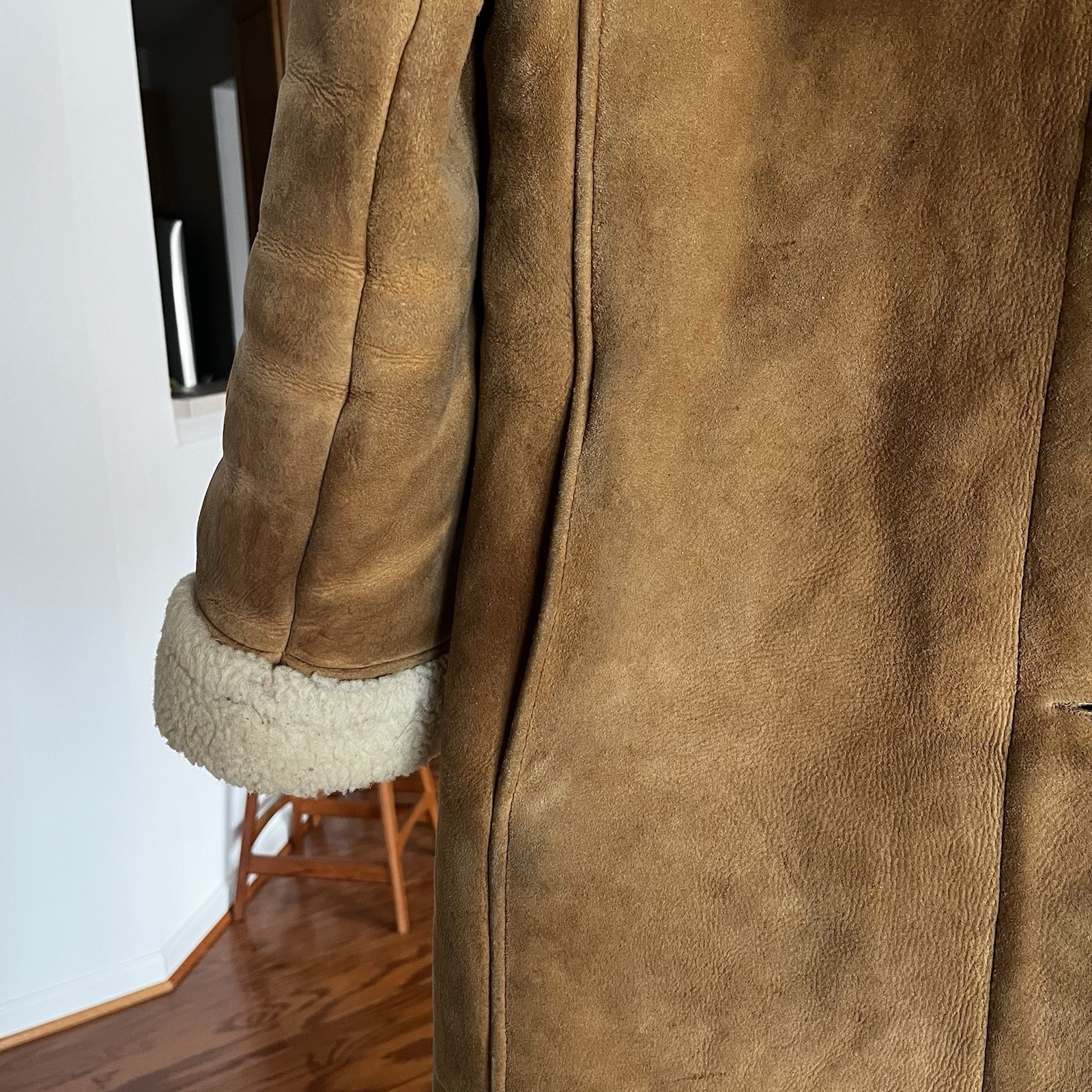 Vintage Designer French Sheepskin Shearling Coat Women’s Large Cognac / Cream