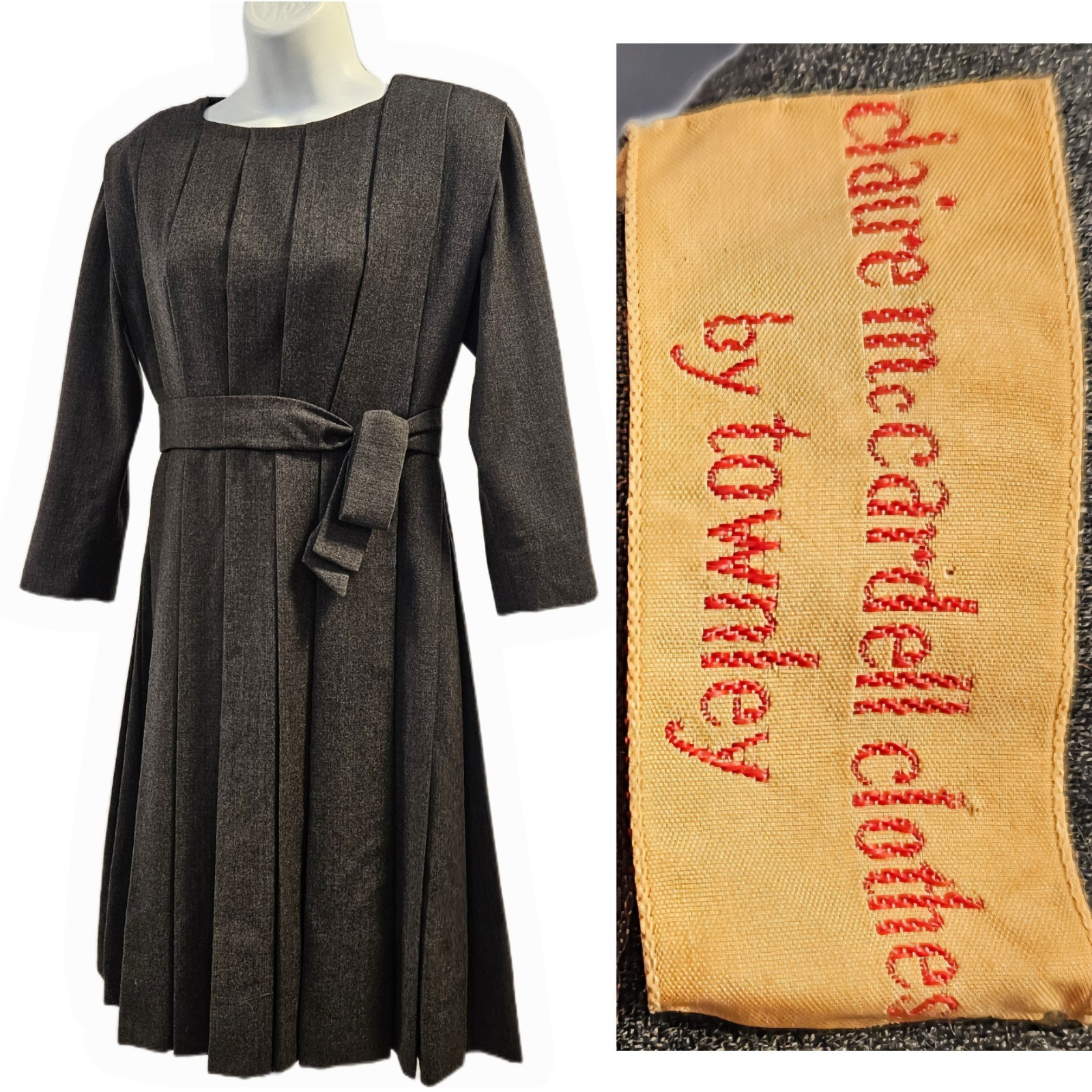 CLAIRE McCARDELL by Townley-Bonwit Teller-Heather Gray Wool Pleated Dress 50s