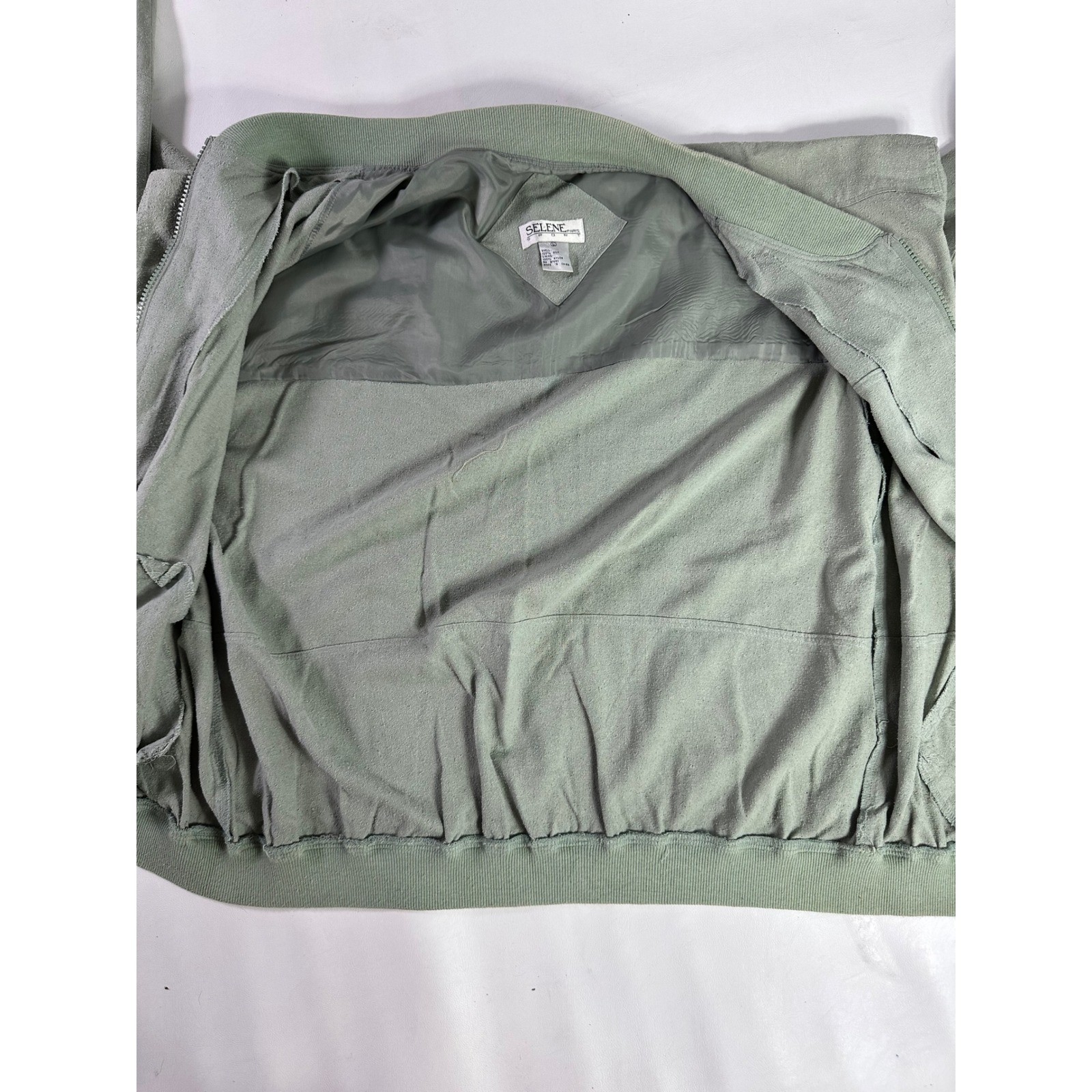 Selene Sport Sage Green 100% Silk 2-Piece Tracksuit Bomber Jacket Pants Set XL