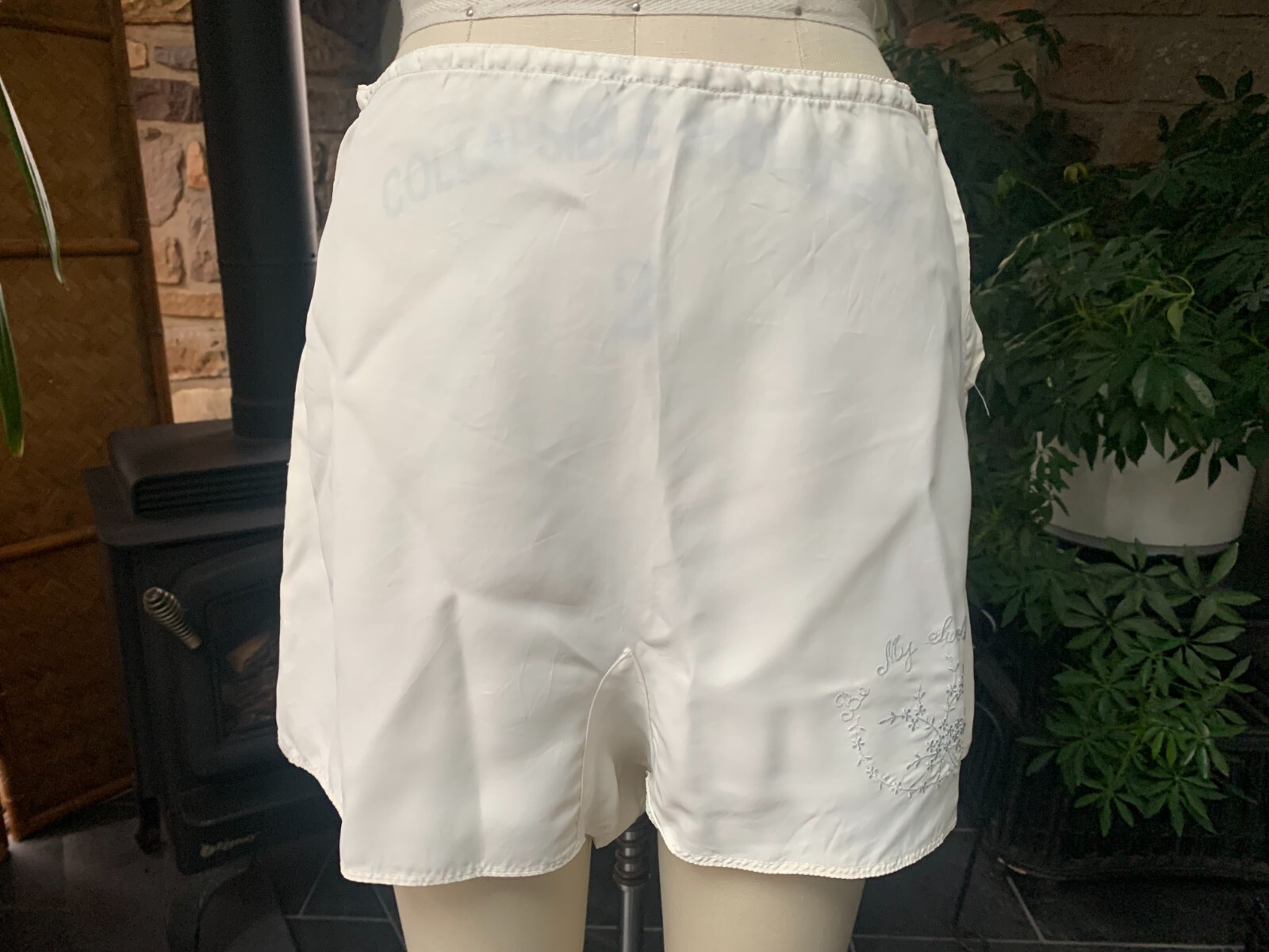 Vintage 1930s Silky White Satin Rayon Embroidered Step Ins Side Button Tap Pants