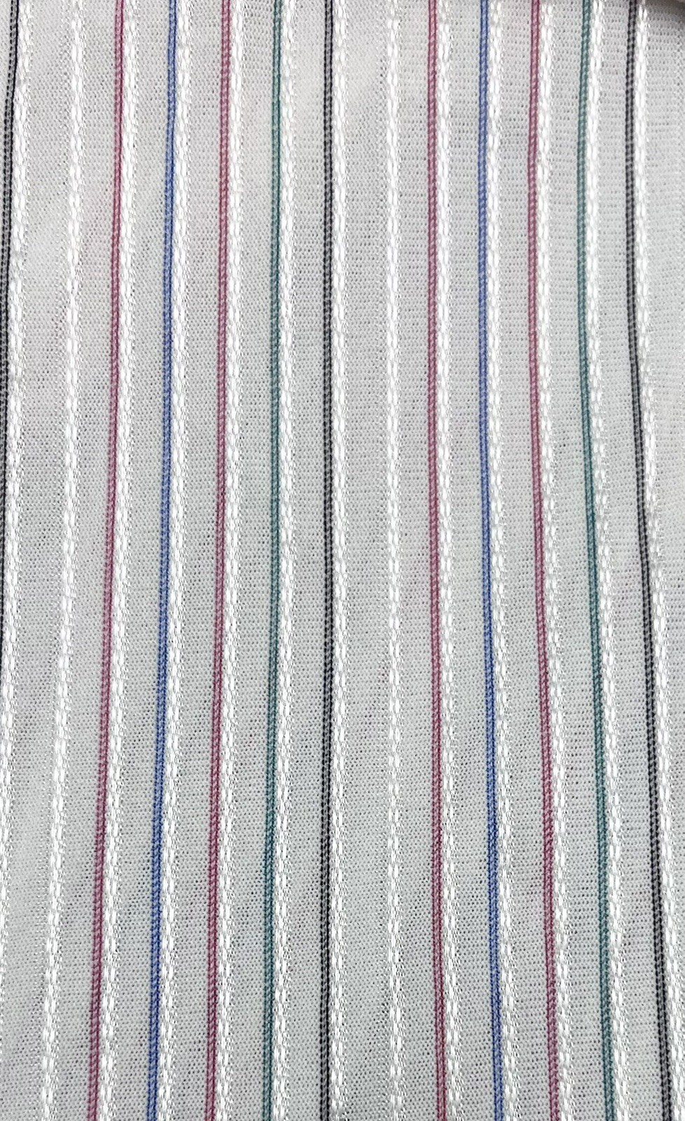 1970s Vintage White Pink Green Purple Striped Silver Metallic Tie Waist Dress