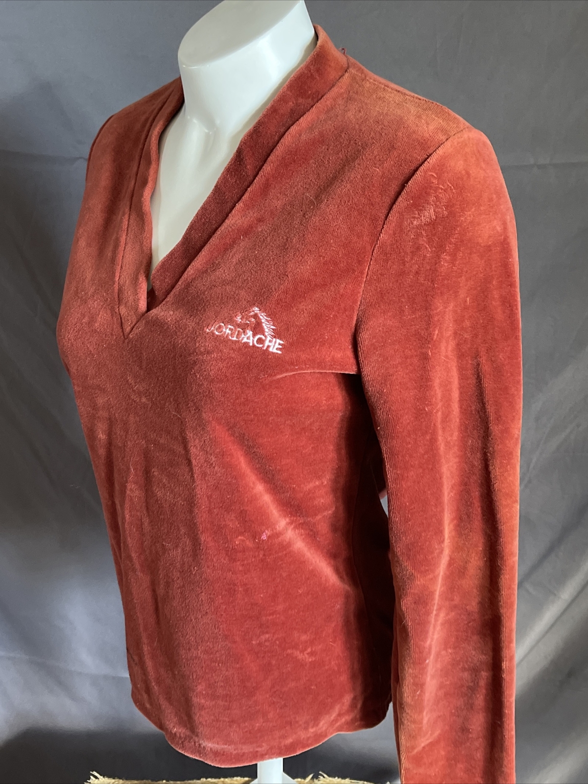 Vintage 1970s Terry Velour Top Jordache Horse Pullover Shirt Rust Brown Sz S