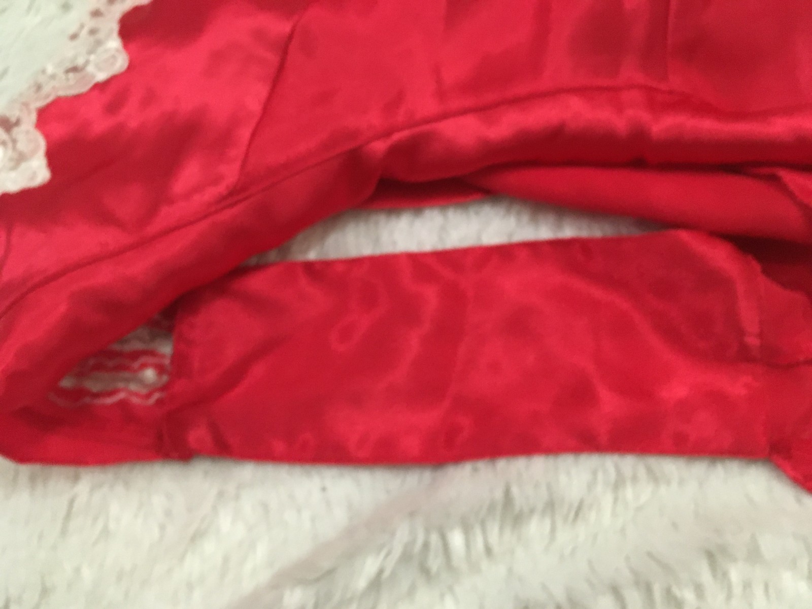 S Vtg VICTORIA’S SECRET Soft SATIN Lace Bodysuit Teddy Red Ivory Gold Label