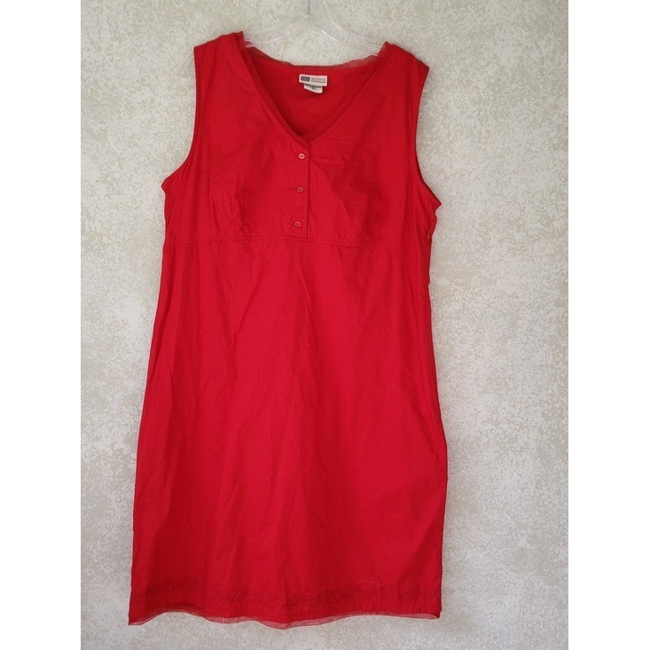 Faded Glory Bright Red V-Neck Sleeveless Dress Size 16 Embroidered Bottom