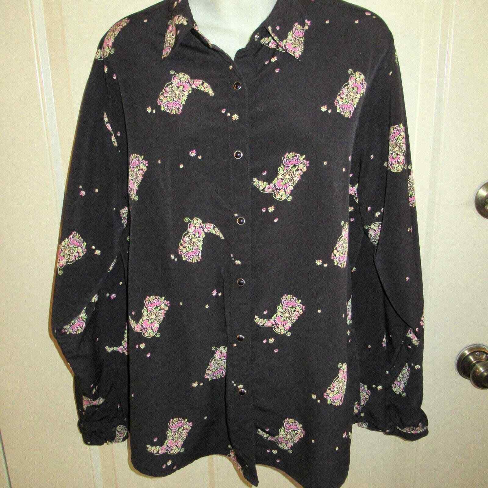 Vintage Wrangler Western Wear Rodeo Cowboy Boot Snap Button Woman s Blouse Large