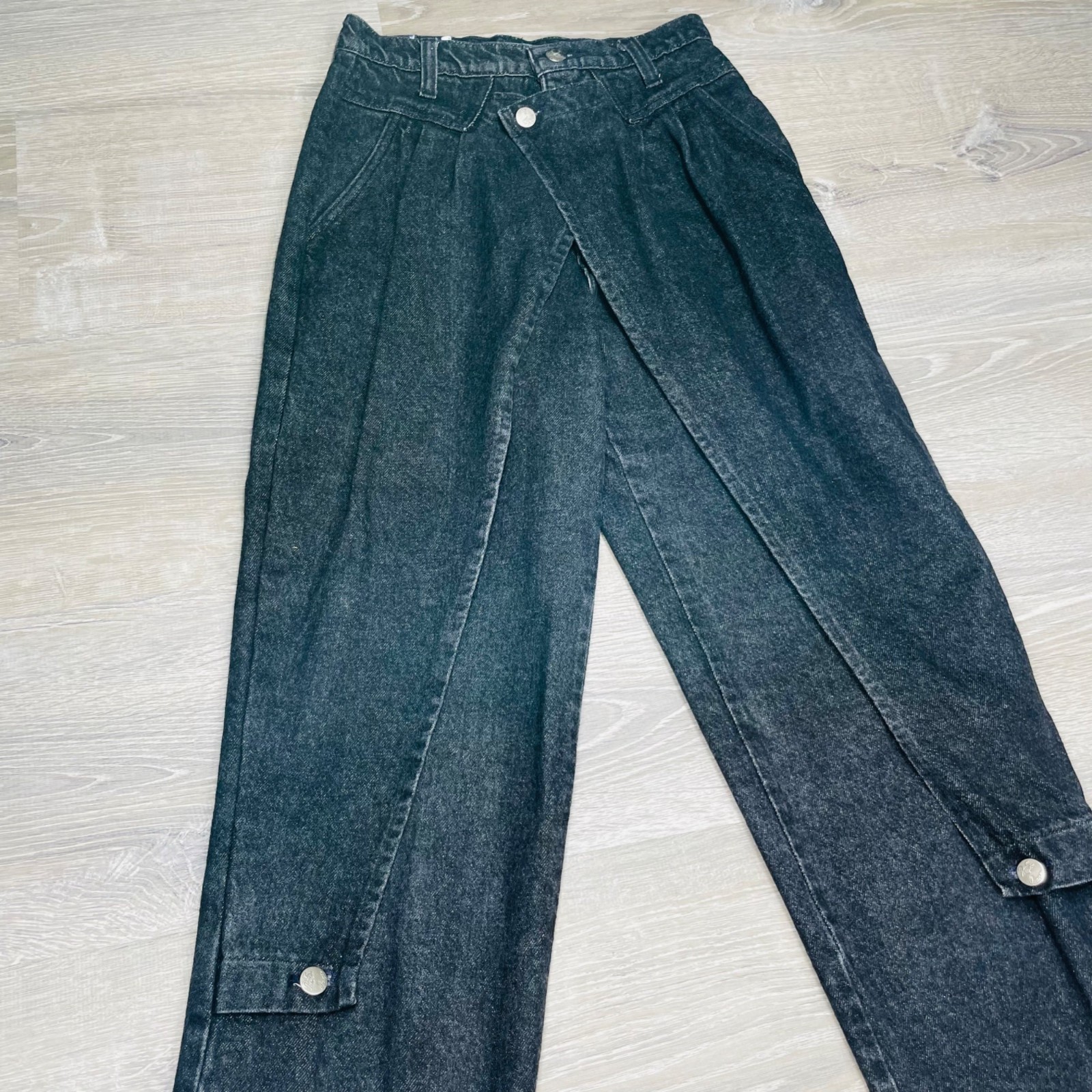 Vintage Panhandle Slim 80s Womens Western Rodeo Chaps Black Denim Jeans 7/8 26″