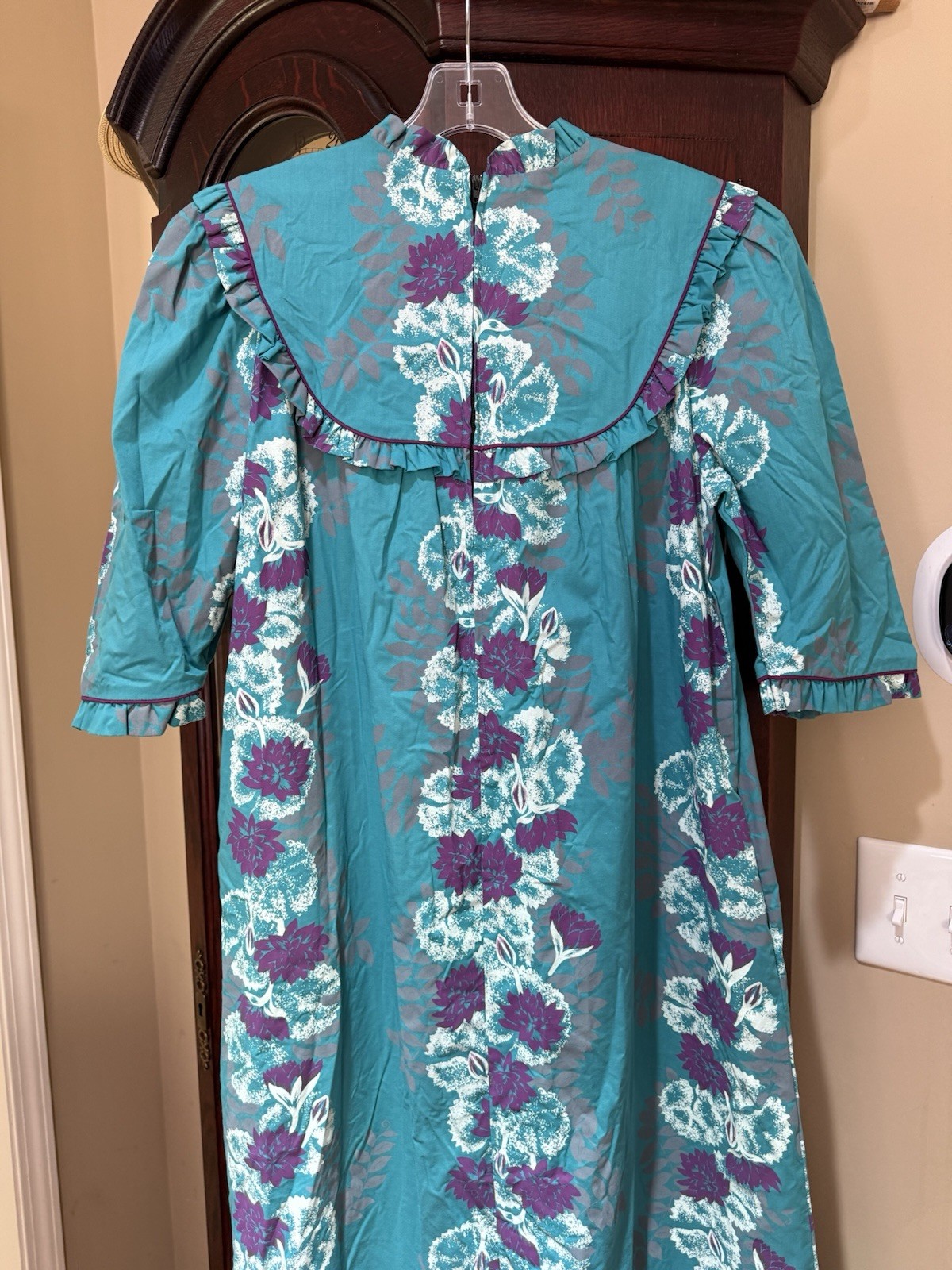 Vtg TORI RICHARD Golden Monarch Collection Teal Floral Printed Maxi Dress Size M