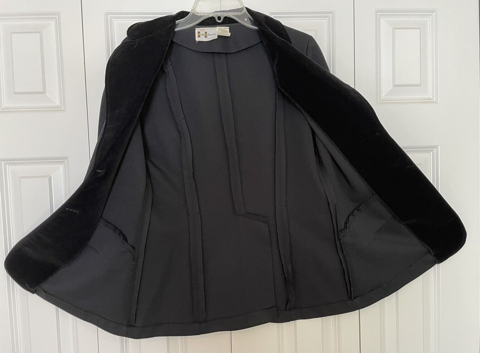Vintage 70s/80s Marty Gutmacher 14 Black Poly Velvet Collar Blazer Jacket, USA
