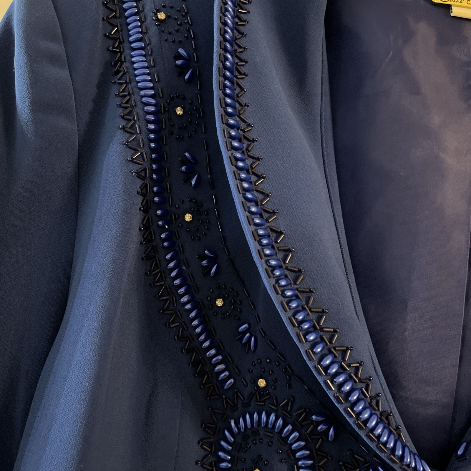 Vintage Elite Champagne Royal Blue Women Size 20 Blazer Embellished Gorgeous