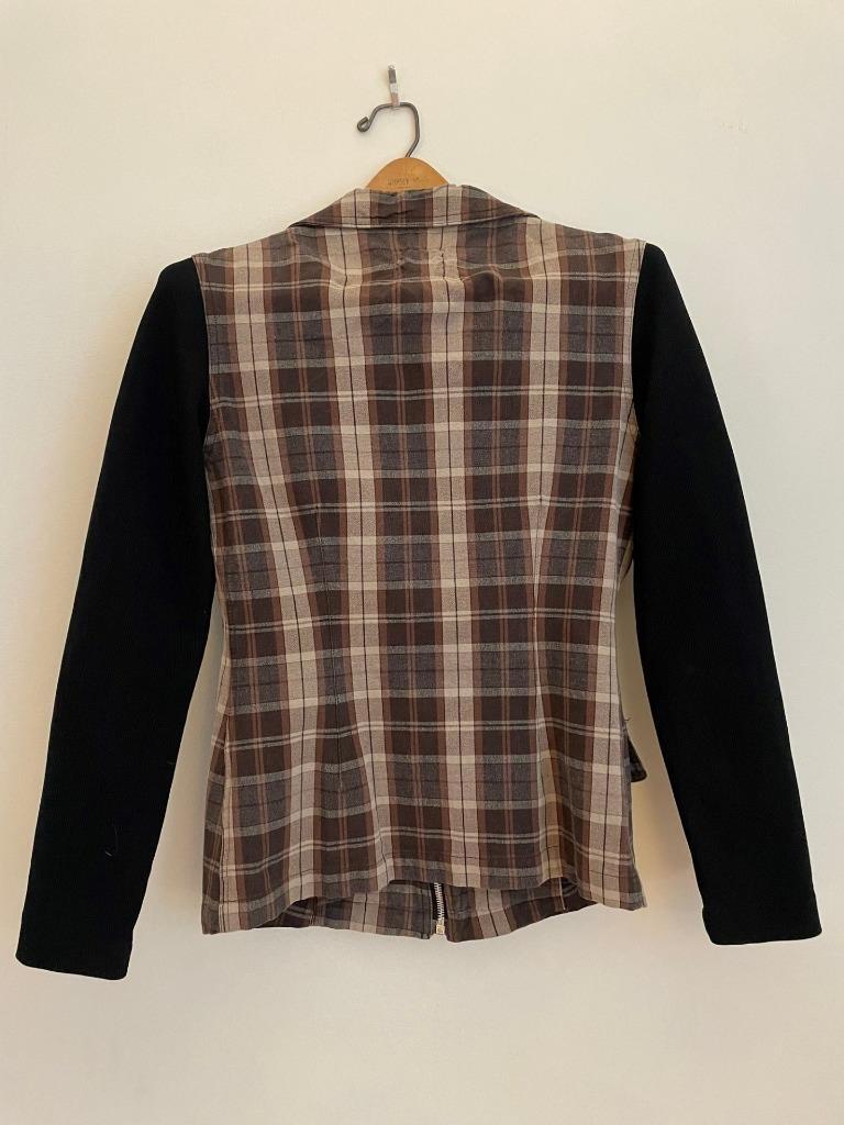 Laura Biagiotti Italy Fashion Designer Vtg Plaid & Knit Zipper Jacket Sz 42 US