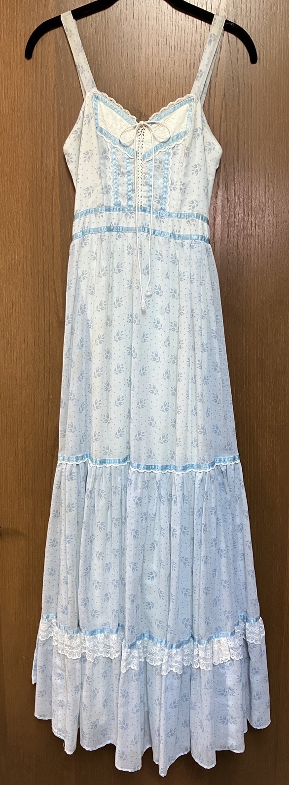 1980s Gunne Sax Light Blue Lace Corset Maxi Sundress Dress Party Wedding Sz 5