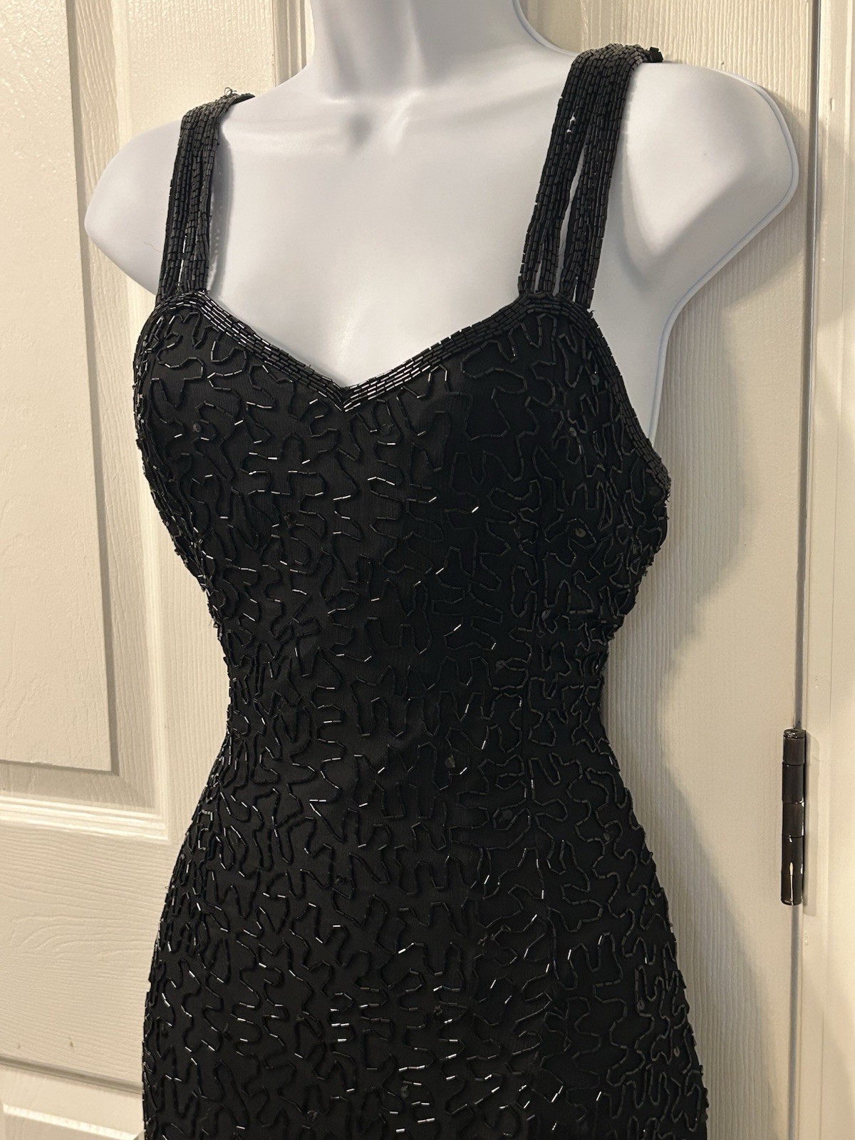 Vintage Lawrence Kazar Black Beaded Party Dress Old Hollywood Marilyn 50s READ