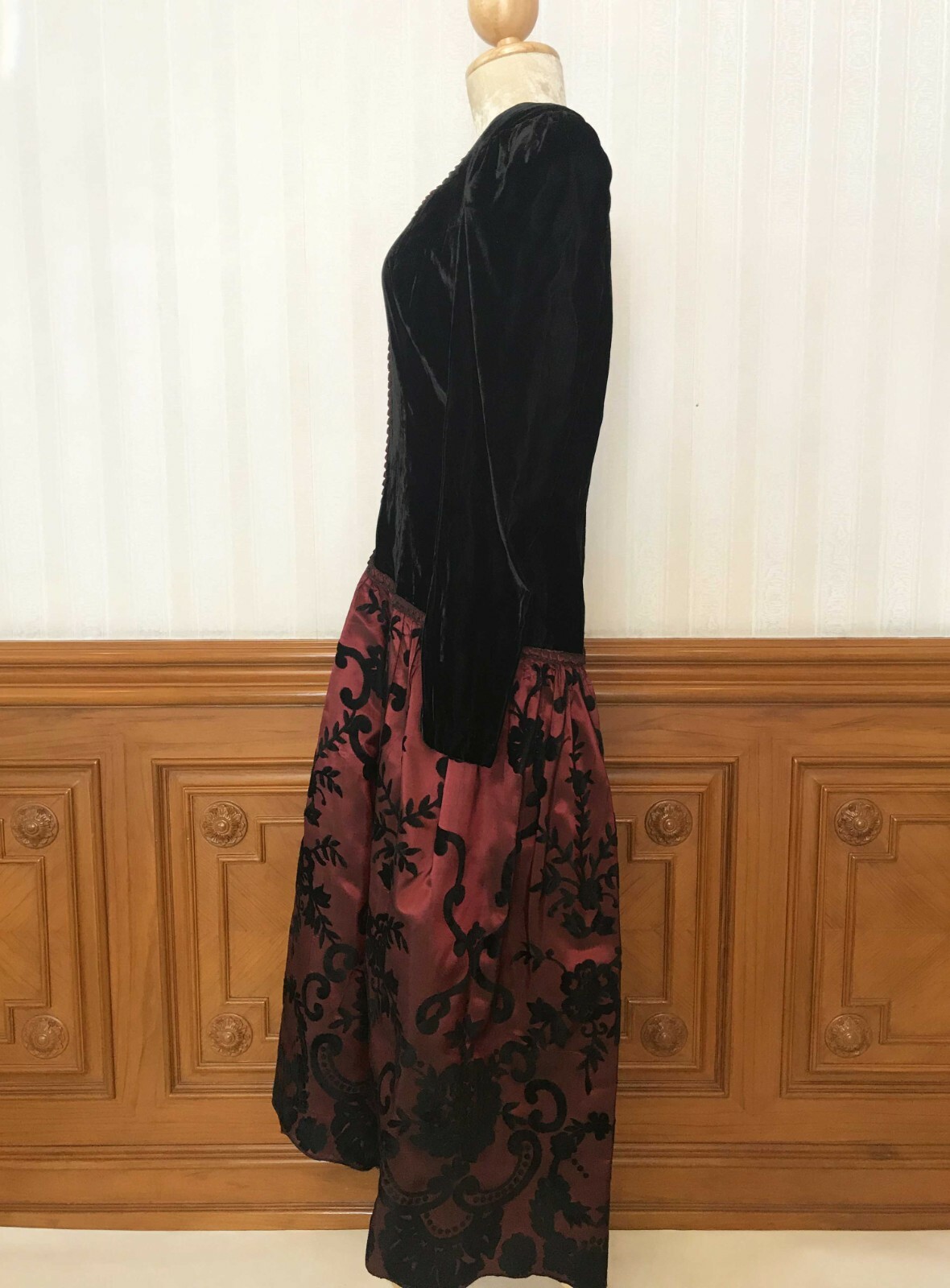 Vintage Scott McClintock Velvet Prom Party Formal Dress Gown Black Red Sz 12 USA