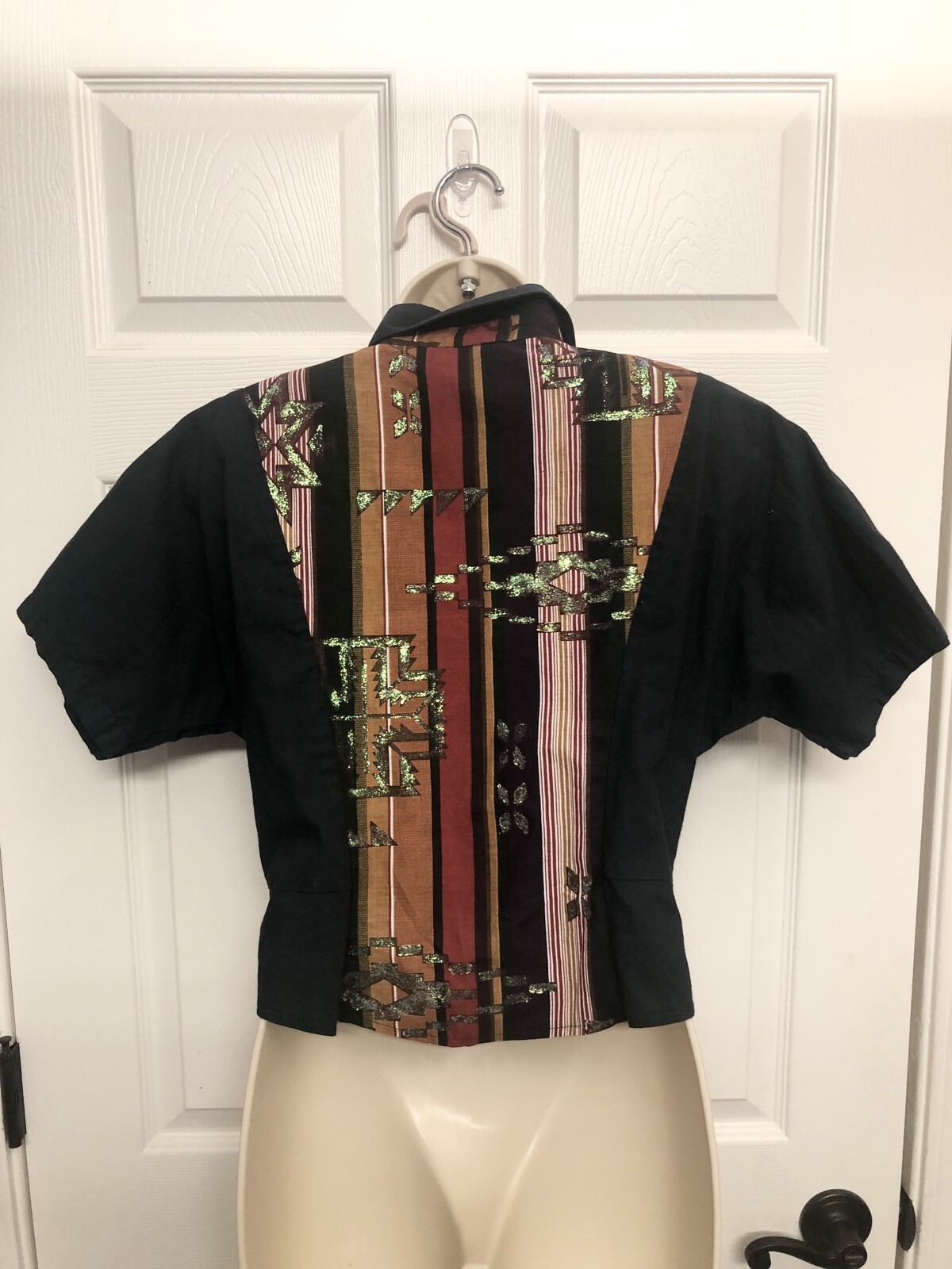 Vintage Banjo Texas Western Wear Womens Crop Shirt Size M Rodeo Square Dancing