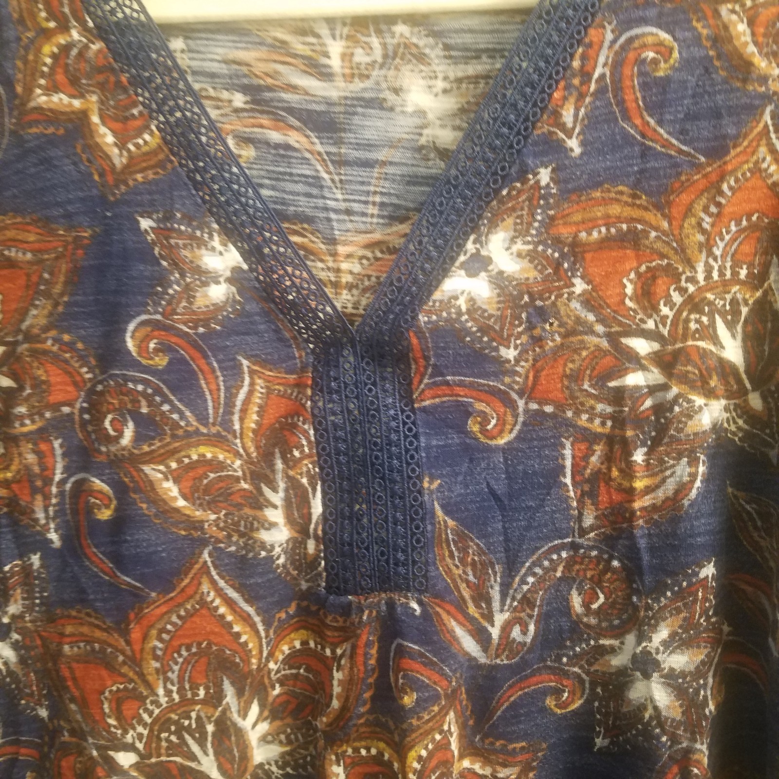 Boho Floral V-Neck Blouse in Navy, Rust & Cream
