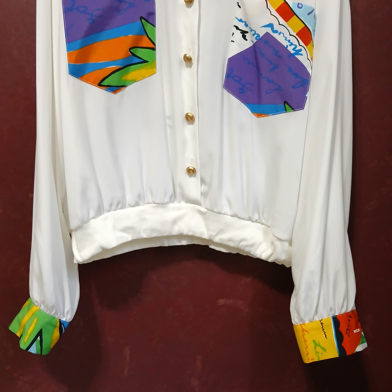 Vintage Jo Hardin Multicolor Abstract Funky Pattern Blouse Shirt Top Size 14