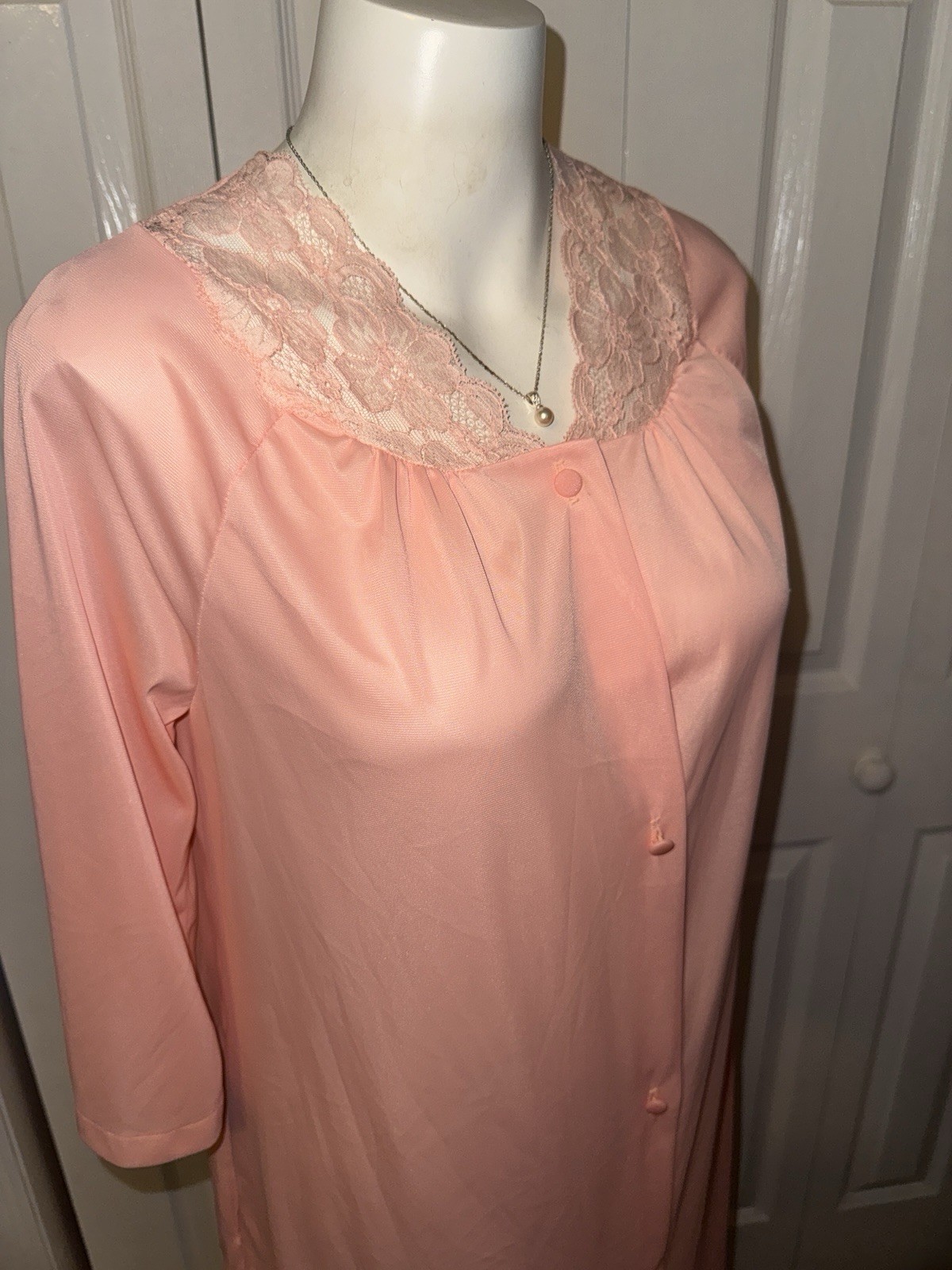 Vintage San Souci Nylon Short Nightgown Robe Day Dress Peach 3/4 Sleeve Small
