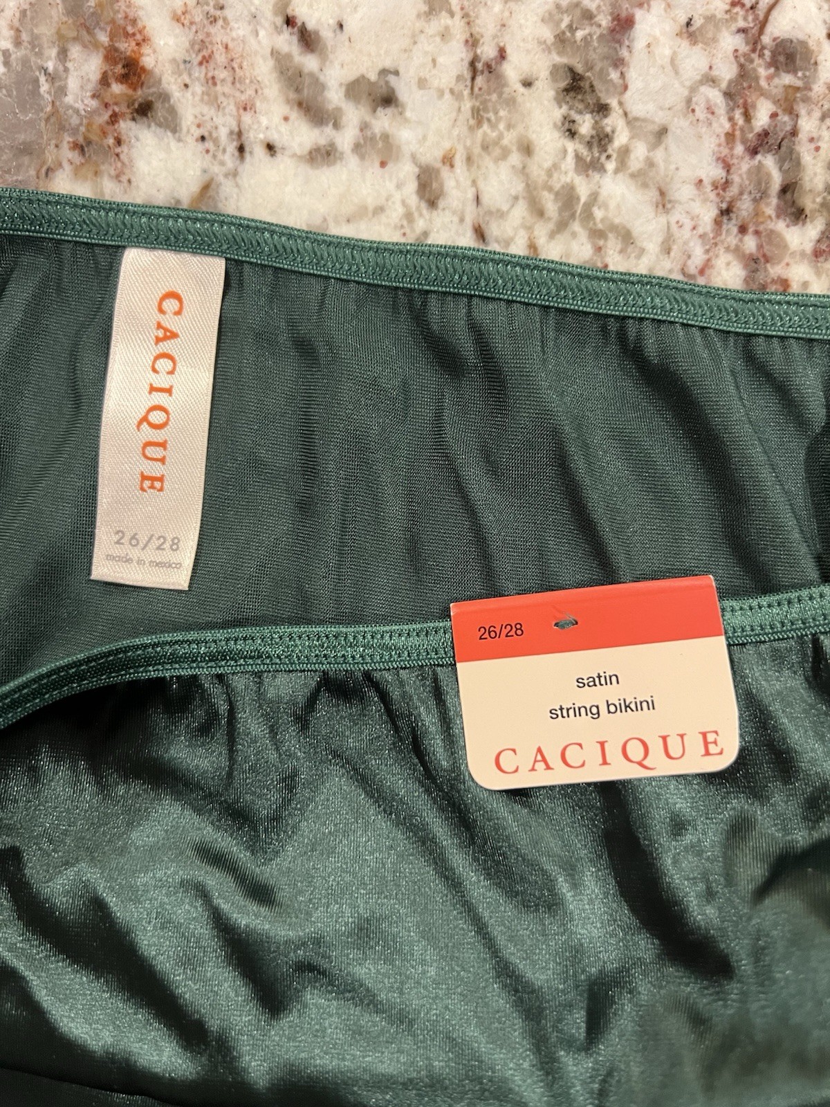 Vintage 90s CACIQUE Plus Size 26/28 Shiny Green Satin String Bikini Panties NWT
