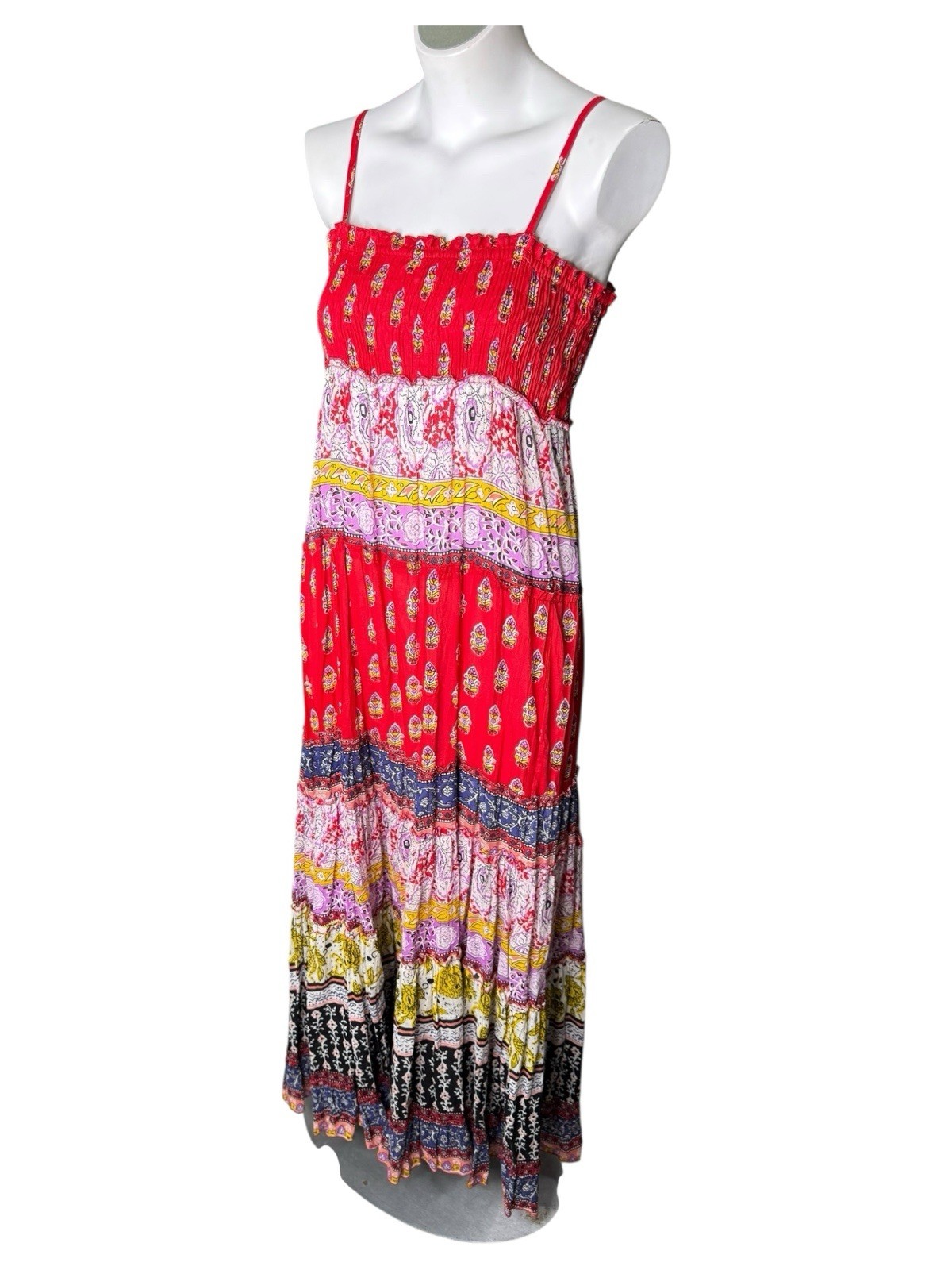 Vtg Cache Paisley Red Multicolor Patchwork Maxi Dress M Gauze Cotton Sundress