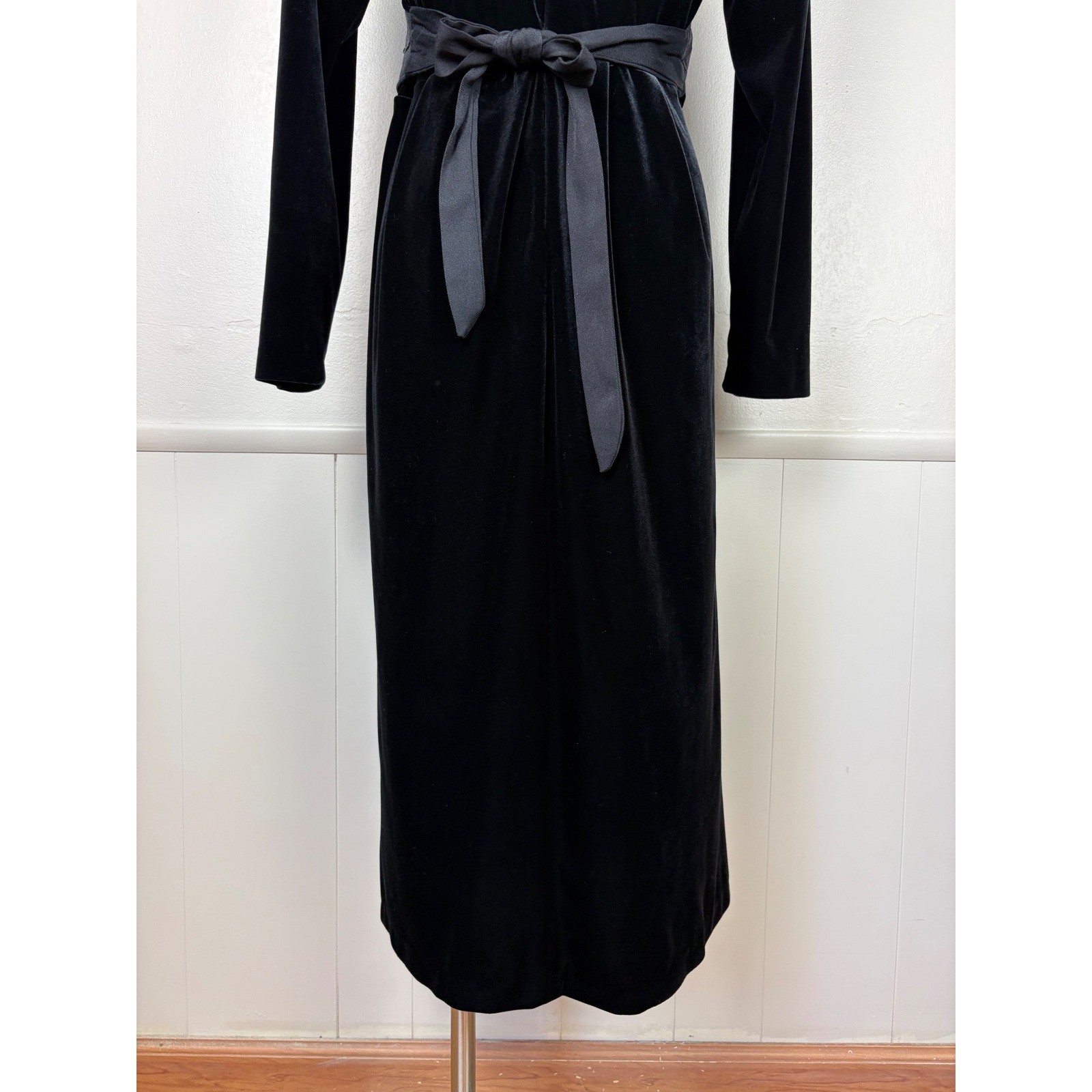 J.B.S. Ltd Vintage Velvet Midi Dress with Beaded Faux Vest Sz 12 Modest 80s 90s