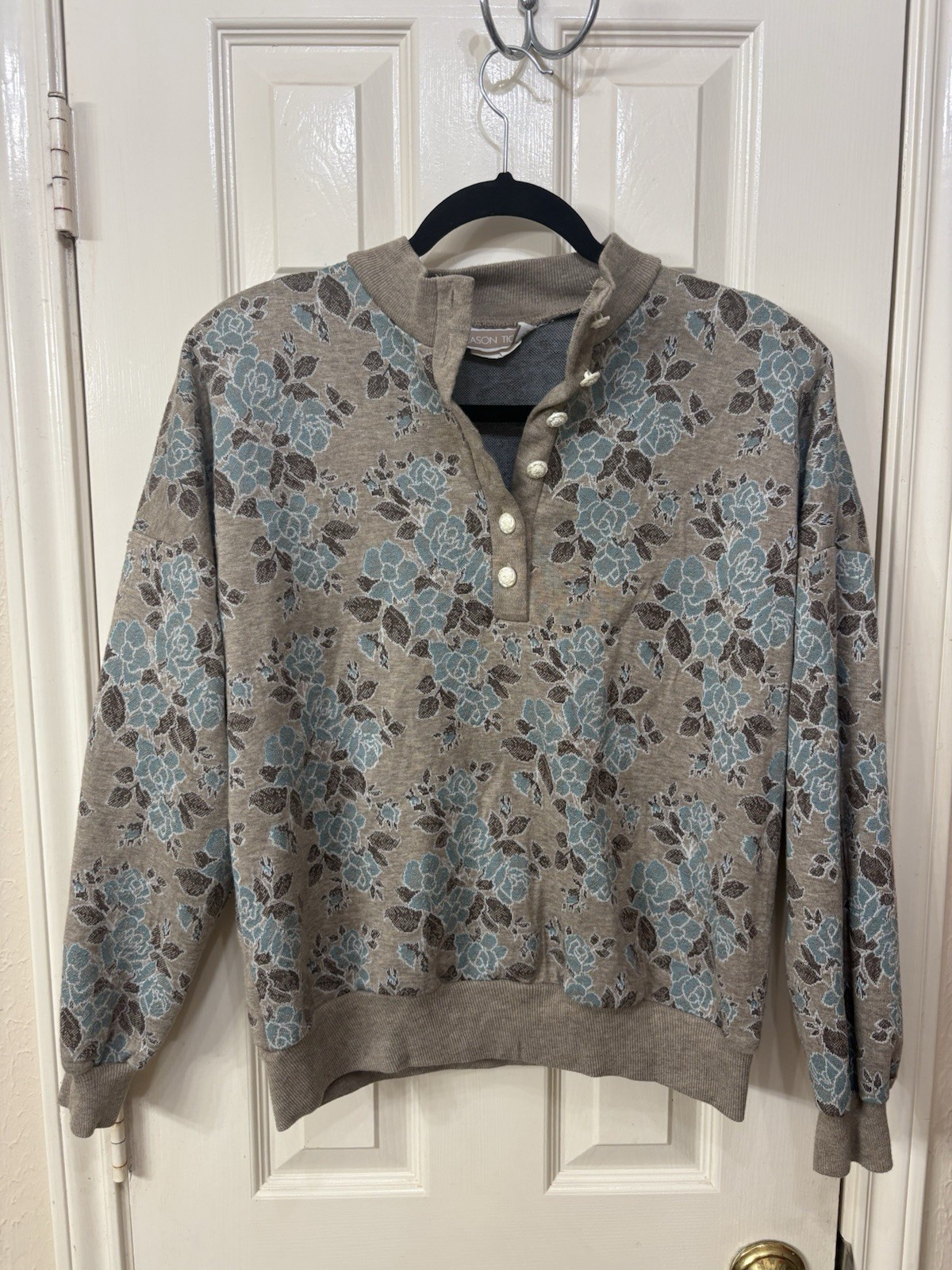 Season Ticket Floral 80s Long Sleeve Pretty Buttons Size Large Vintage