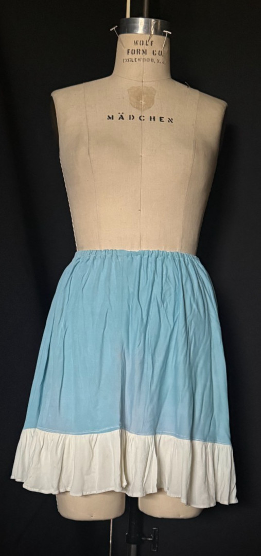 Vtg MCM 1940s NYLON SKIRT SLIP/ LINGERIE/ blue w/ white ruffle, sz M, SEXY
