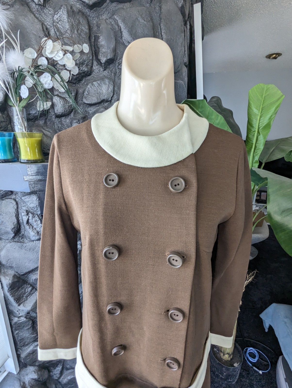 60s Vtg JONATHAN LOGAN Knit Designer Dress Mini Drop Waist Dbl Breasted Sz M