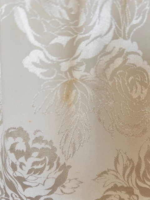 Jack Mulqueen Vtg 80’s Evening Dress Sz 8 Ivory Floral Jaquard Silk Drop Waist