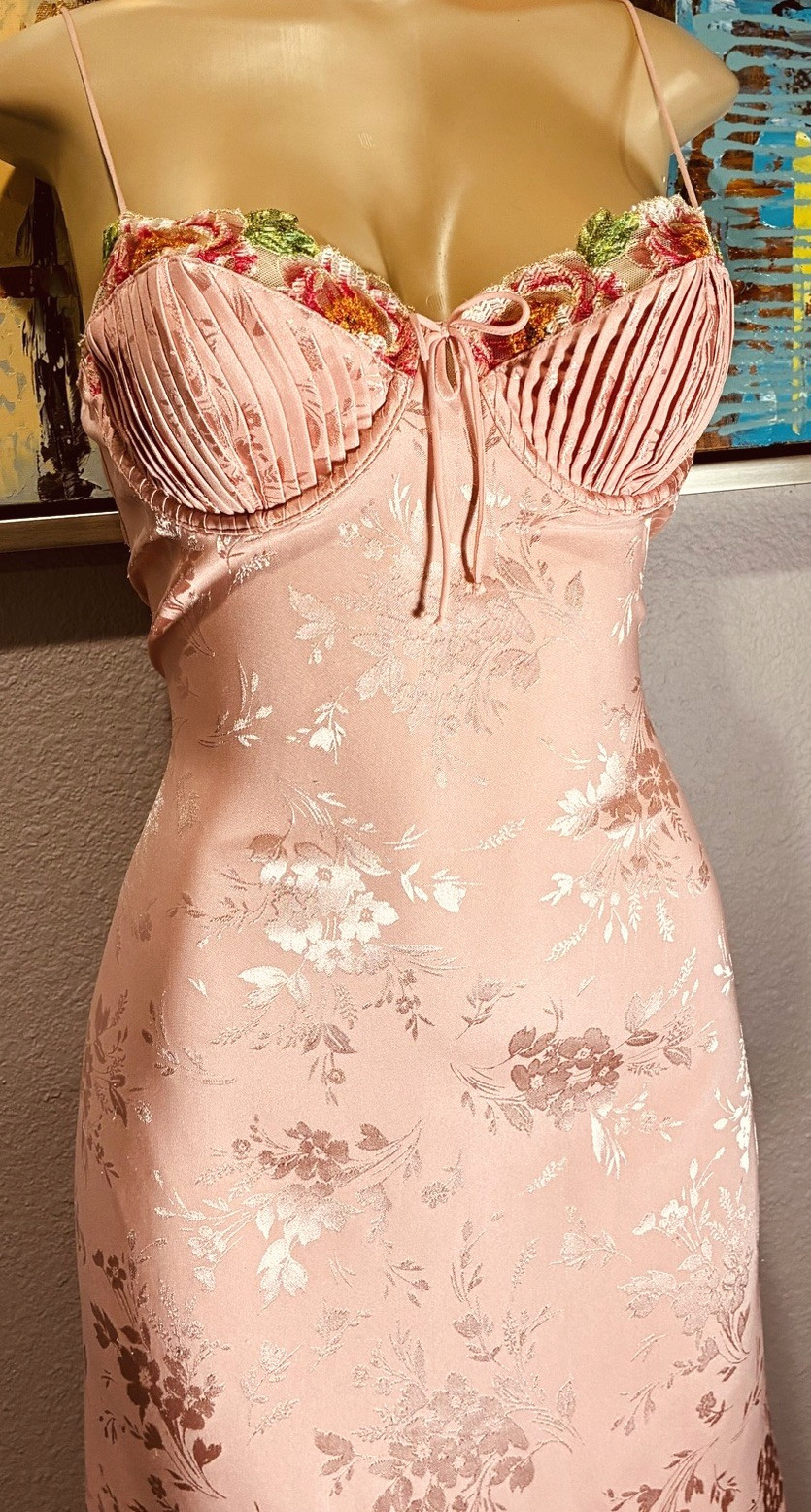 For Love & Lemons Peach Satin Midi Dress Nightgown L