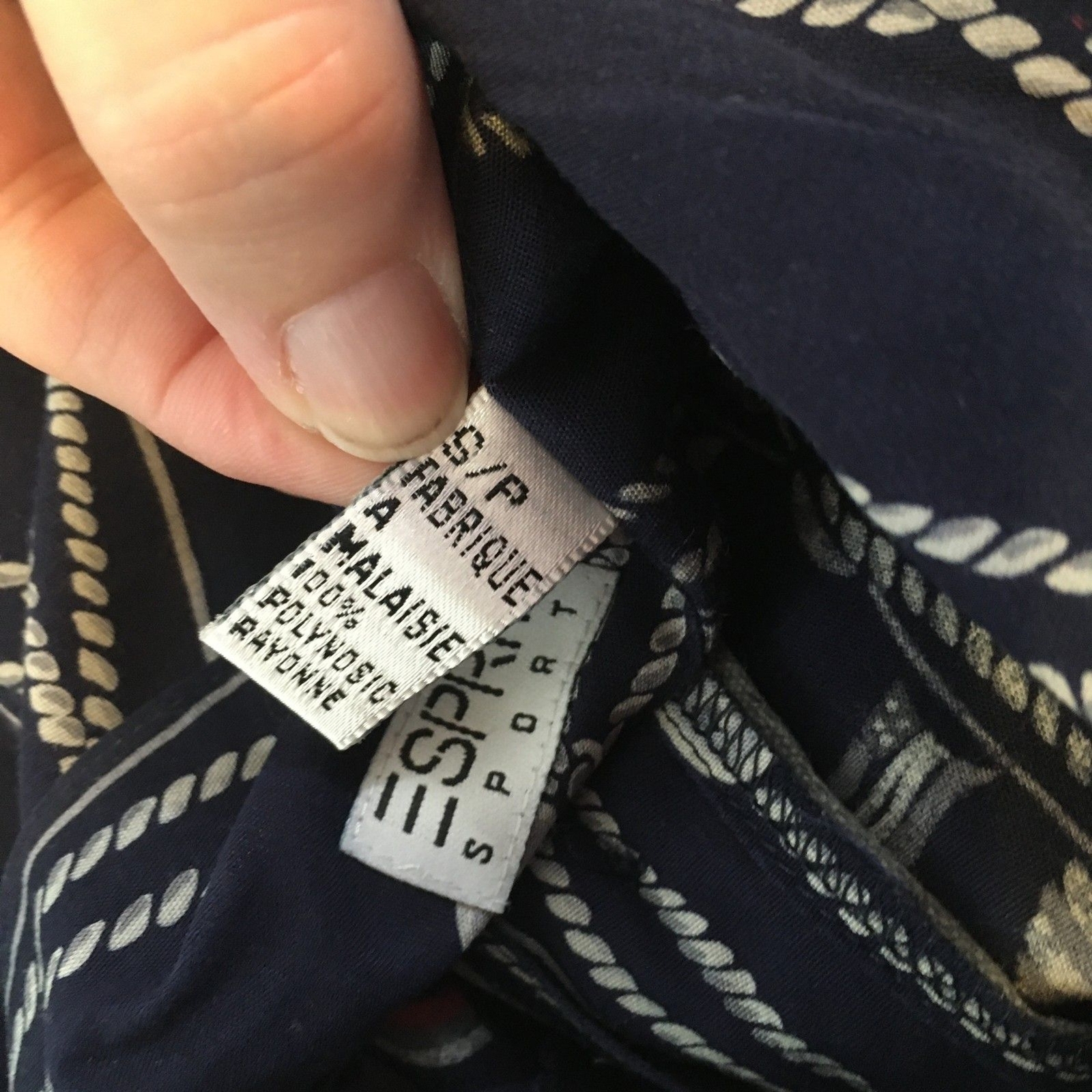 Espirit Sport Vintage 80s Navy Blue Nautical Print Button Front Shirt, Top sz S