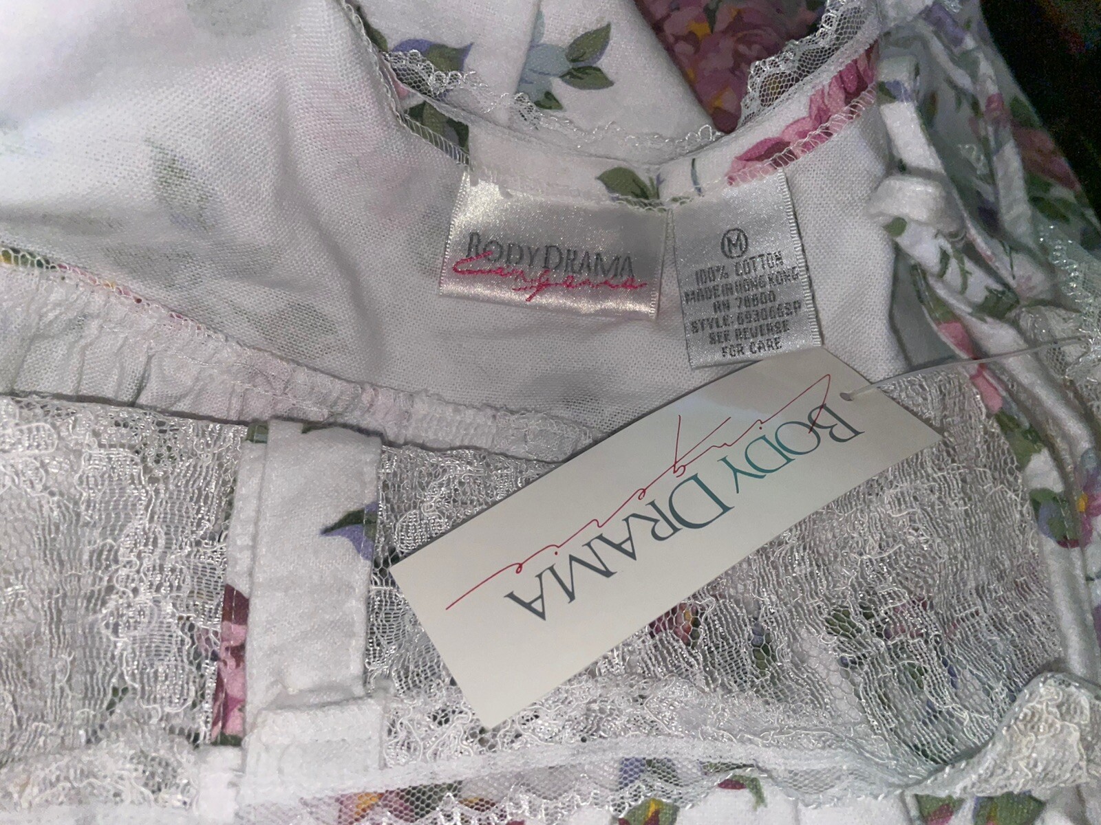 VTG Body Drama Floral Prairie Cotton Flannel & Lace Sleeveless Nightgown M NWT