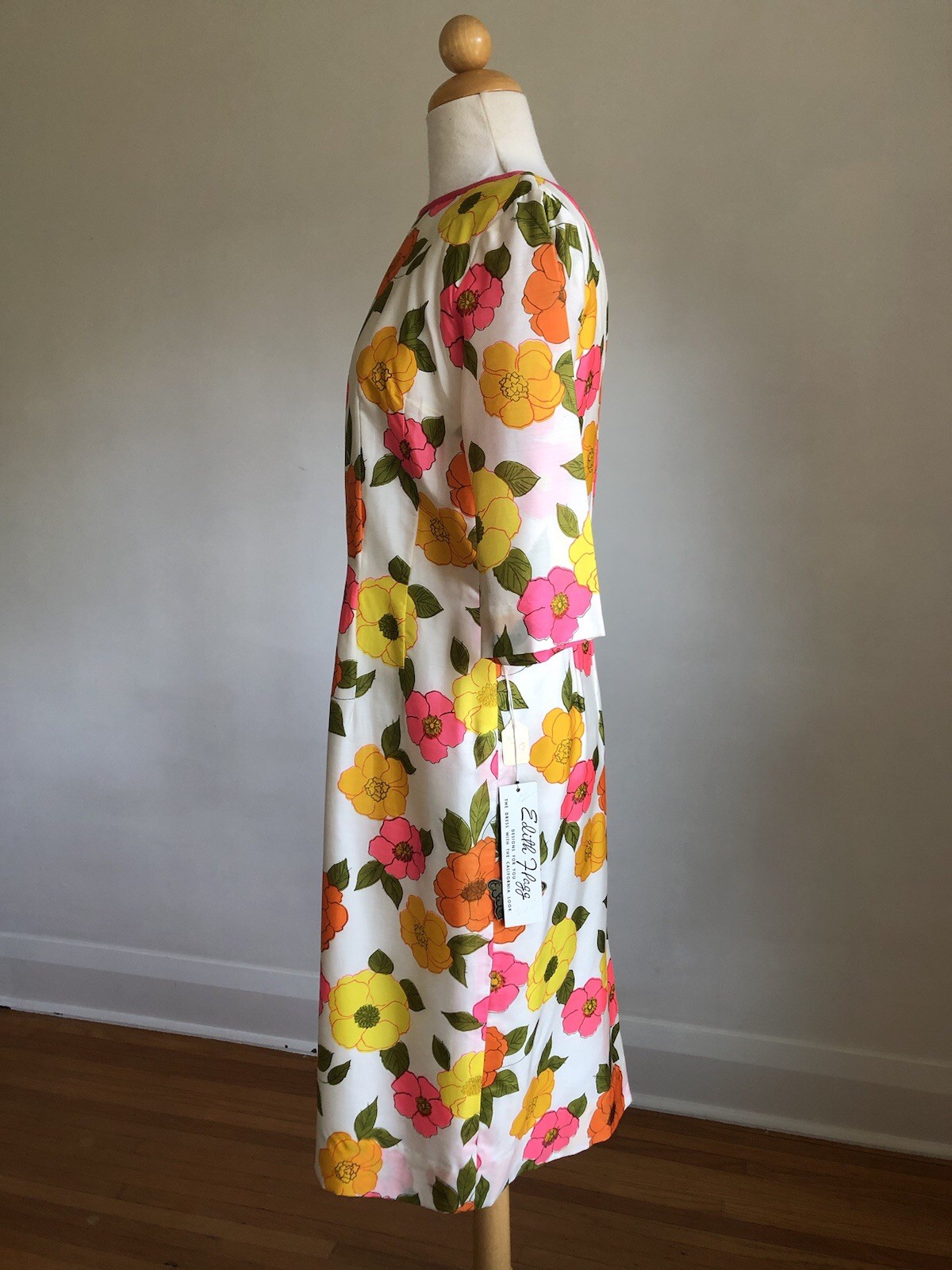 STUNNINGVTG EDITH FLAGG Floral 100% Silk Knee-length Sheath Dress SZ 12