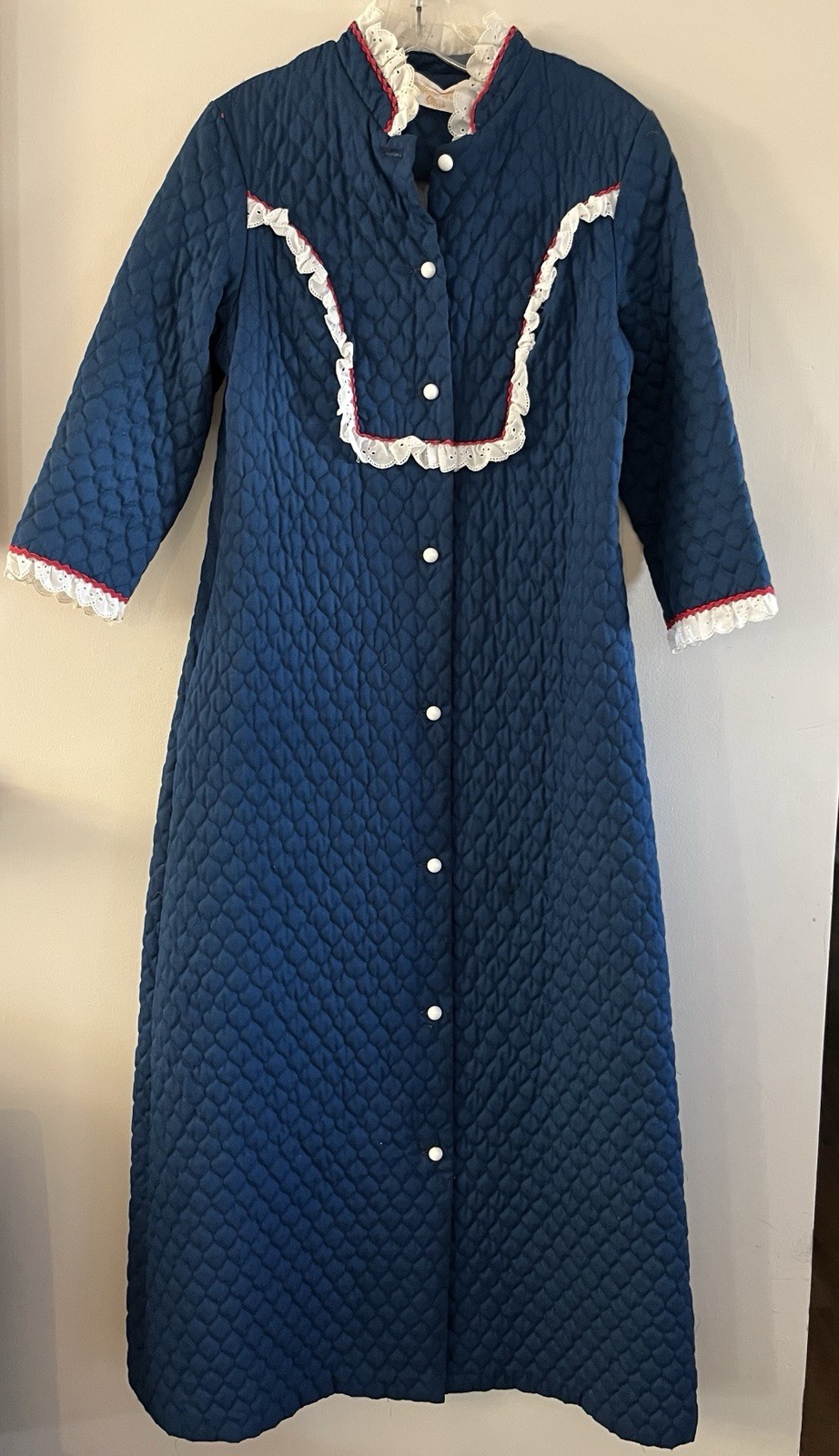 Vintage Navy Sears At Home Wear Quilted Robe Housecoat Size Medium 1960’s