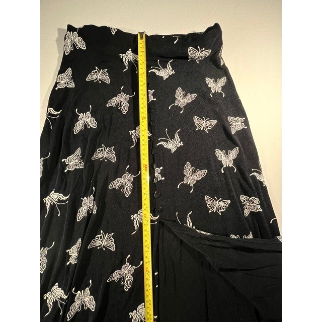 Vintage 90s ES-SE Butterfly Print Slinky Maxi Skirt Black & White Size 6