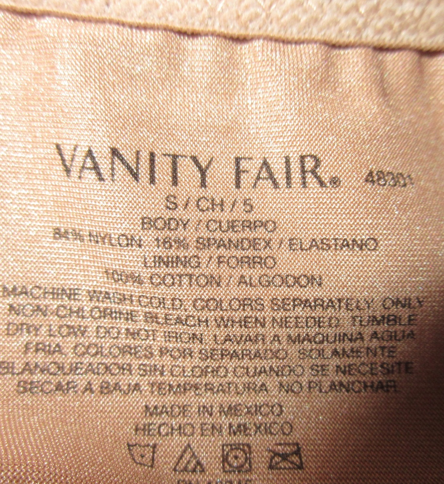 VANITY FAIR SECOND SKIN TAN 48301 liquid satin HI LEG panties S/5 single pair