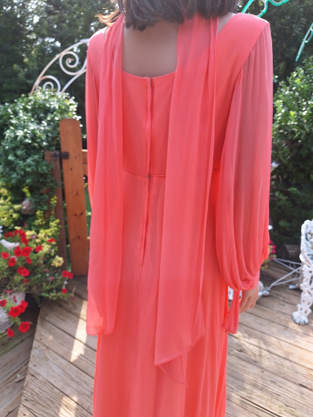 Mid-century Mod 1970s Empire Waist Chiffon Evening Gown Maxi Dress Bridesmaid L