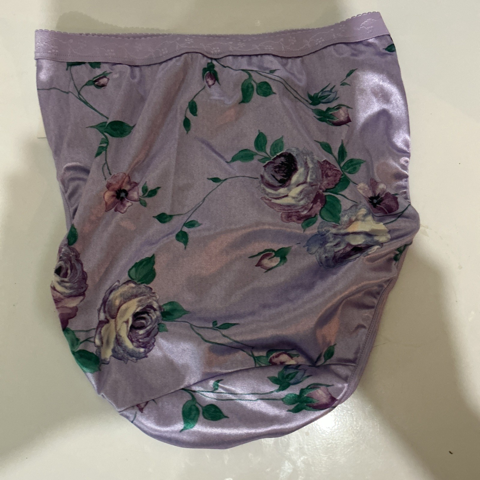 Vtg BALI Hi-Cut STUNNING ROSES Second Skin Satin Panties , 6 NWT