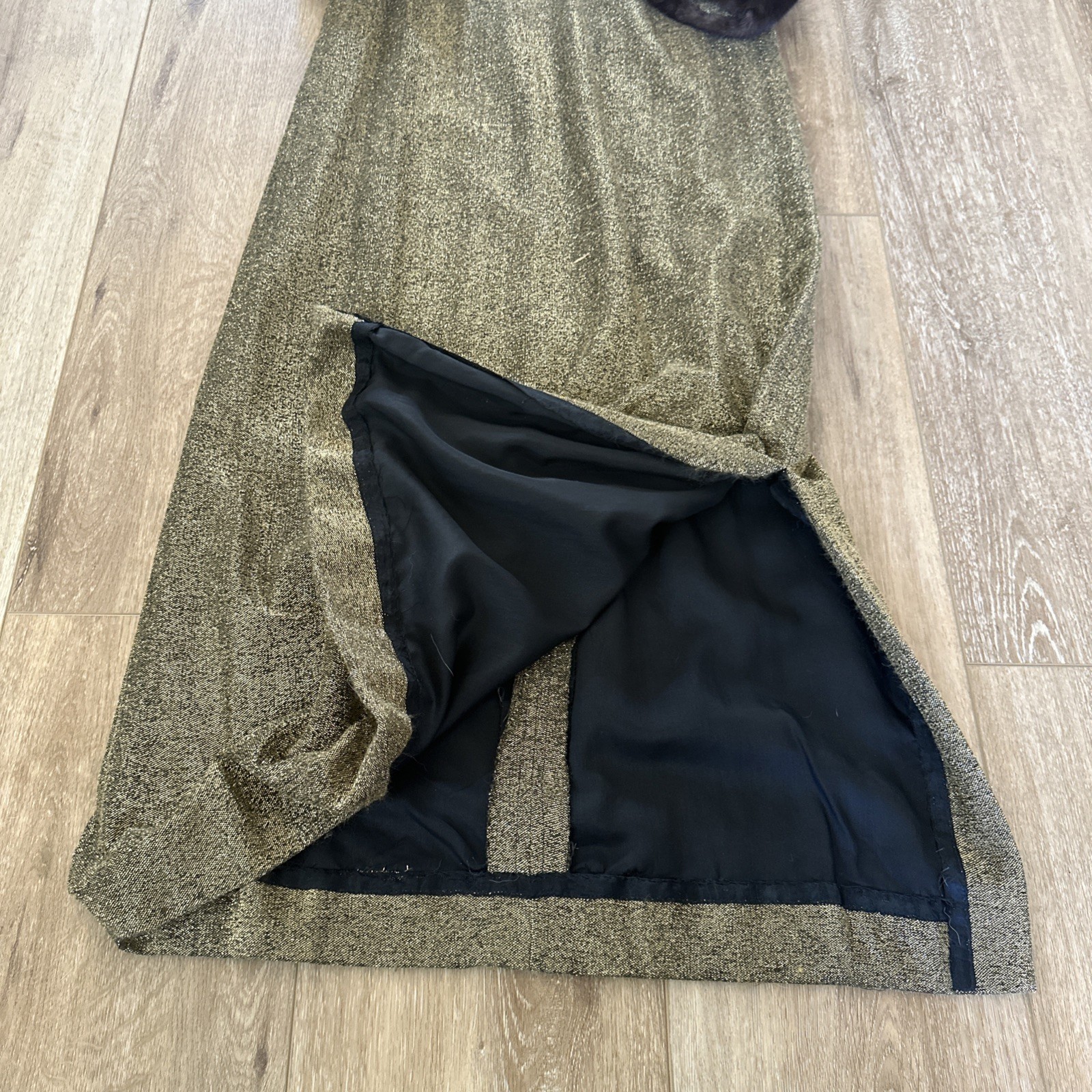 Vintage Saks Fifth Avenue Gold Evening Dress With Brown Mink Cuffs Cameo Brand