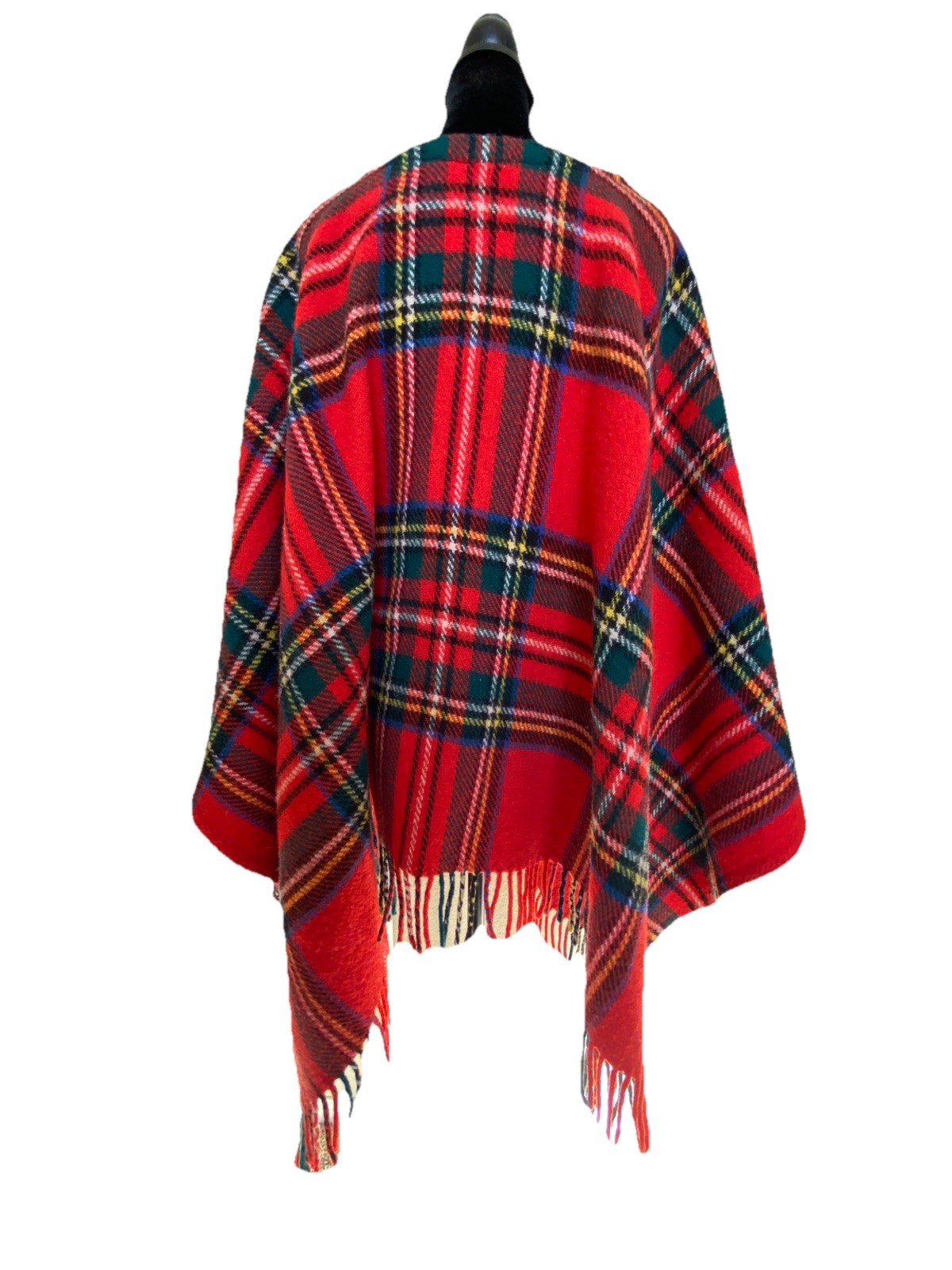 Vintage 50’s Era Wool Tartan/Plaid Shawl Cape Fringed Womens OSFM