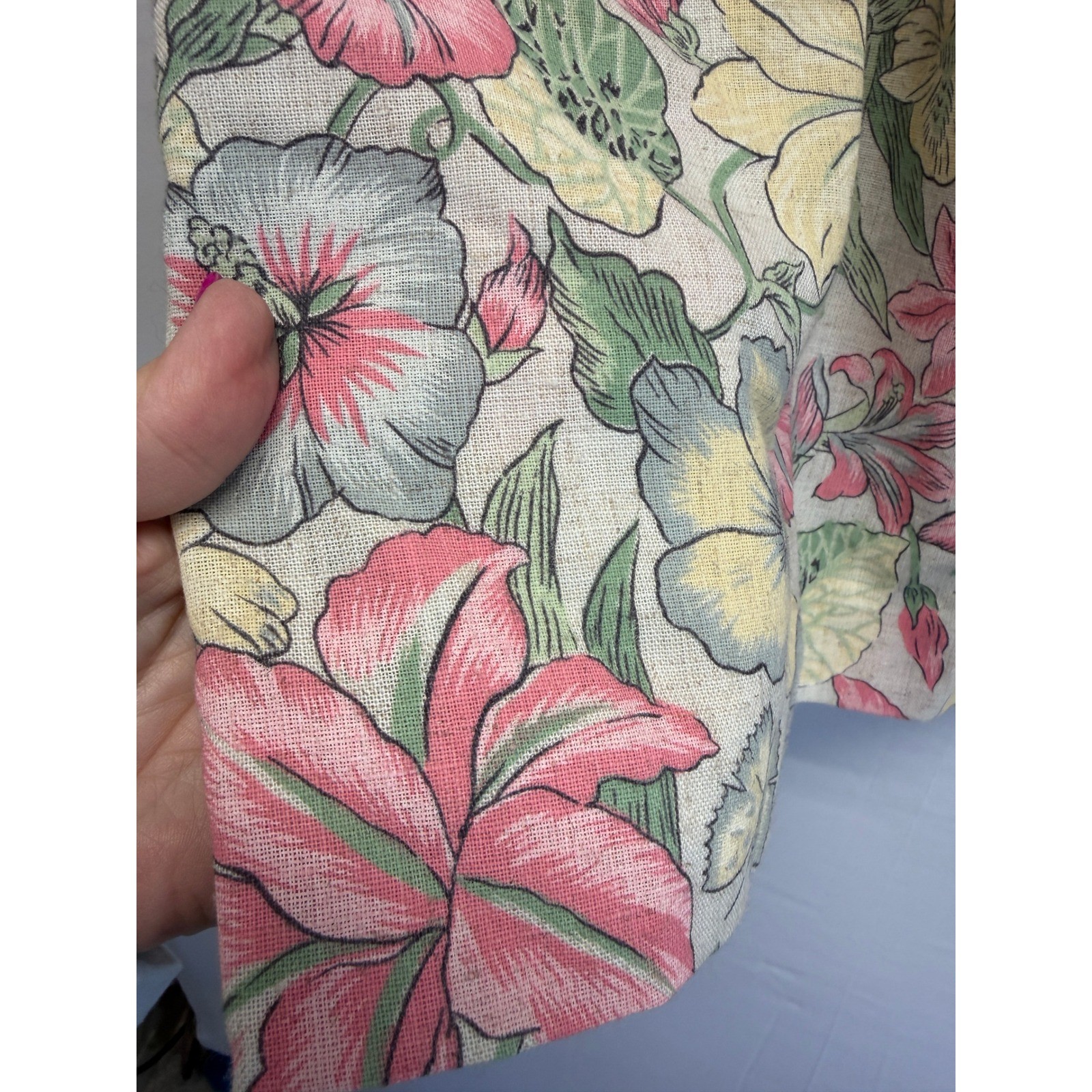 Vintage Handmade 80s Pleated Skirt Floral Cream Linen Pockets Cottagecore