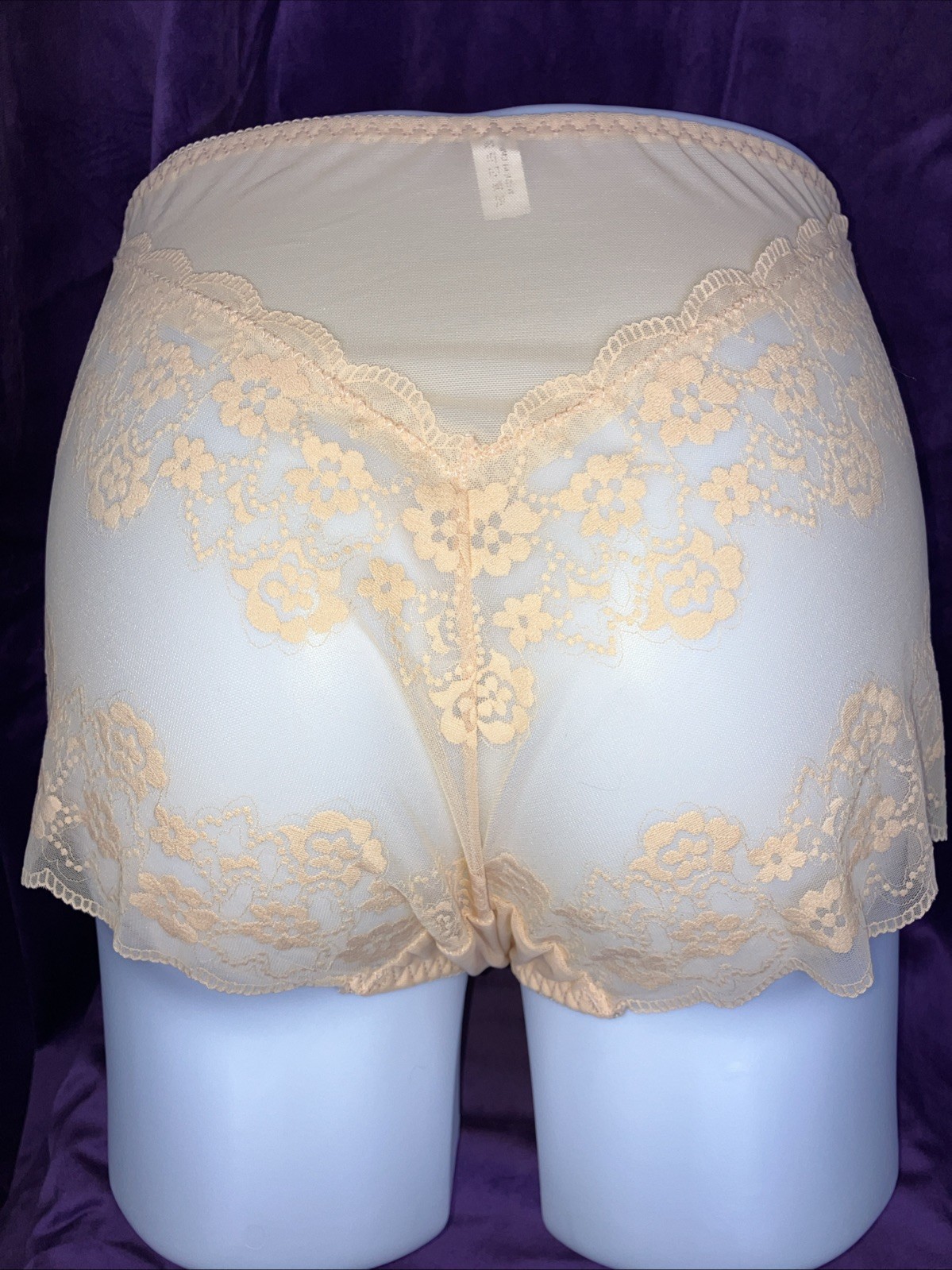 Set 2 NEW 3x Sheer Lace Risqué NUDE Granny Panty Nylon Mesh Lace Stocking Sissy