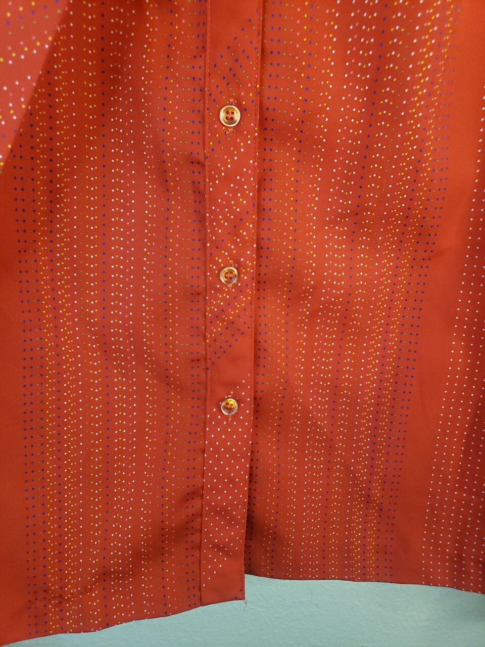 VTG 60S 70s Lady Arrow Button Up SIZE 10 L/S Red Polka dot Polyester PSYCHEDELIC