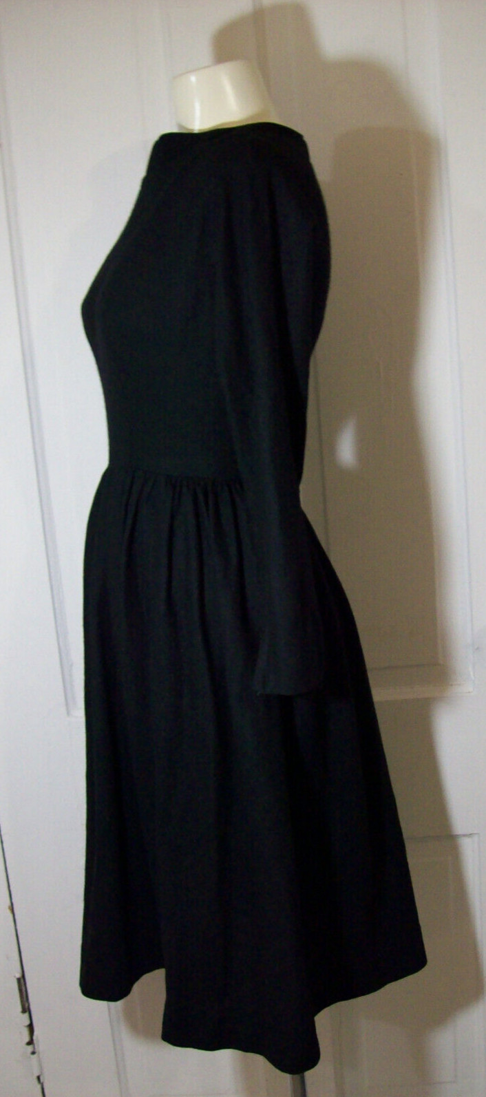 Vintage 1950s Black Long Sleeve Dress, 100% Wool, E.T Jrs CALIFORNIA, small