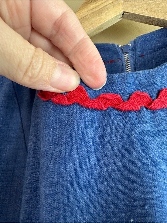 Vintage Handmade Mod Shift Dress Blue Red Ric Rac A-Line Womens S/M